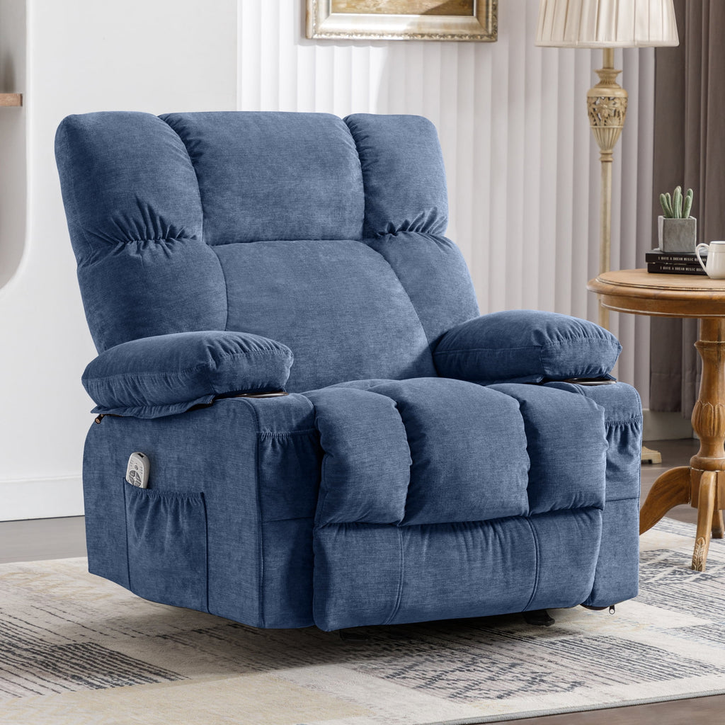 JONPONY Manual Recliner Chair with Heat Therapy and Massage Function. Heavy Duty Reclining Mechanism Massage Chair. Elderly Single Rocker Sofa with Cup Holders for Bedroom Home Theater.Grey