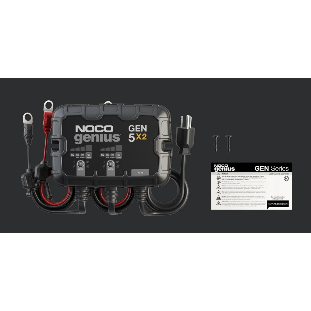 NOCO Genius GEN5X2: 2-Bank 10A (5A/Bank) 12V Onboard Battery Charger and Maintainer