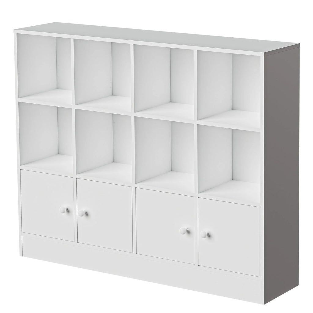 Cozy Castle 3-Tier Open Cube Bookcase with 12 Cubes and 4 Doors. Adjustable Shelves. White