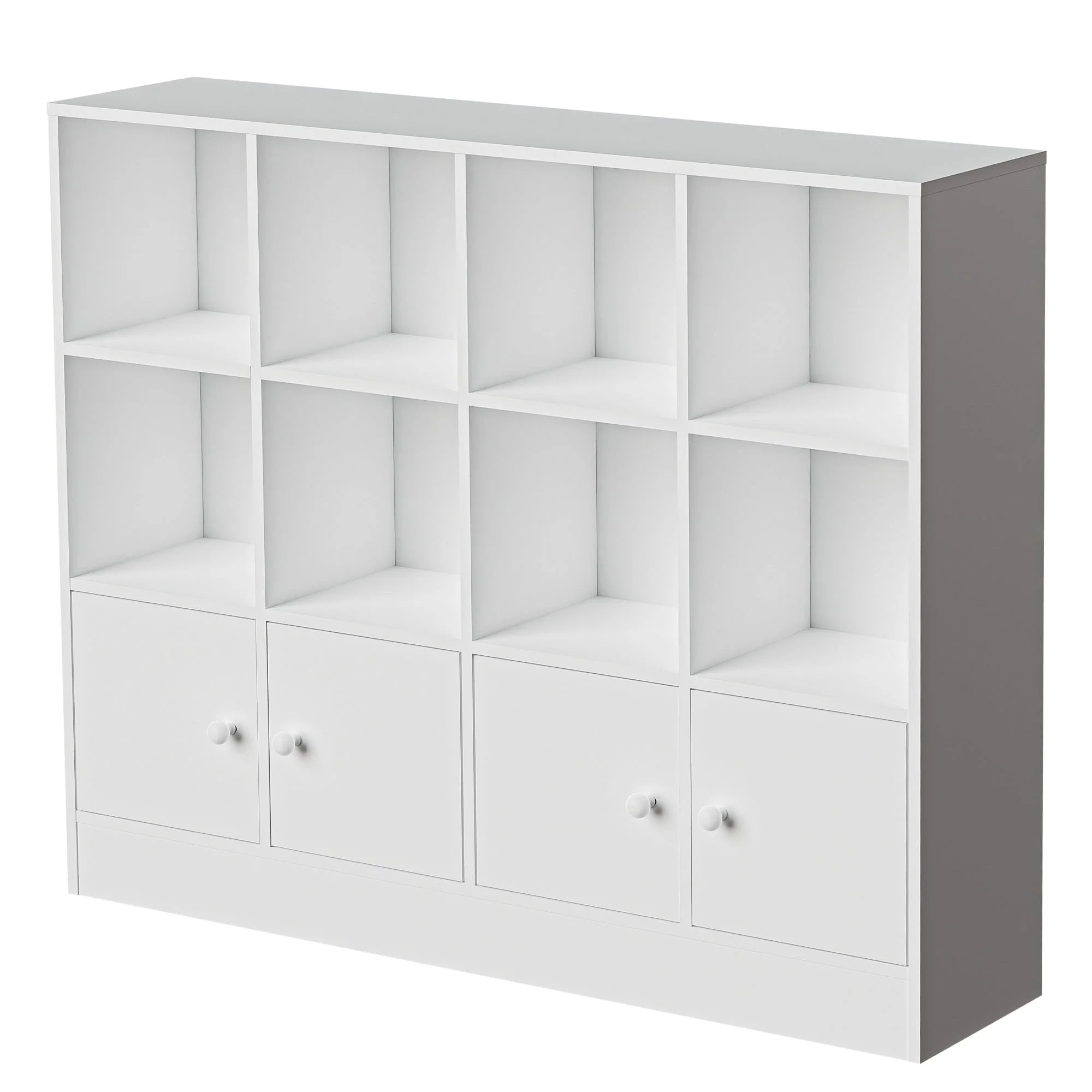 Cozy Castle 3-Tier Open Cube Bookcase with 12 Cubes and 4 Doors. Adjustable Shelves. White