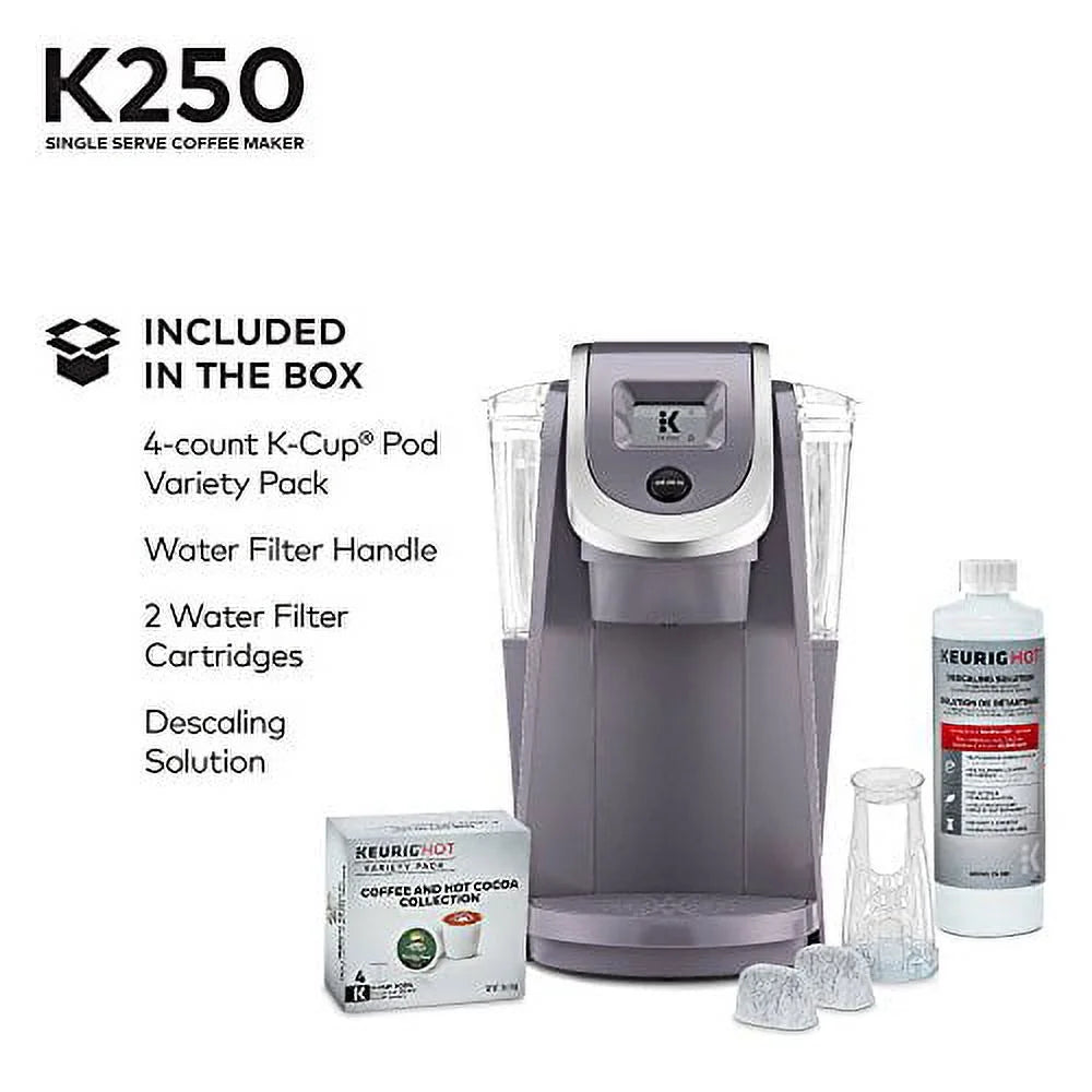 Keurig K250 Coffee Maker. Single Serve K-Cup Pod Coffee Brewer. With Strength Control. Plum Gray