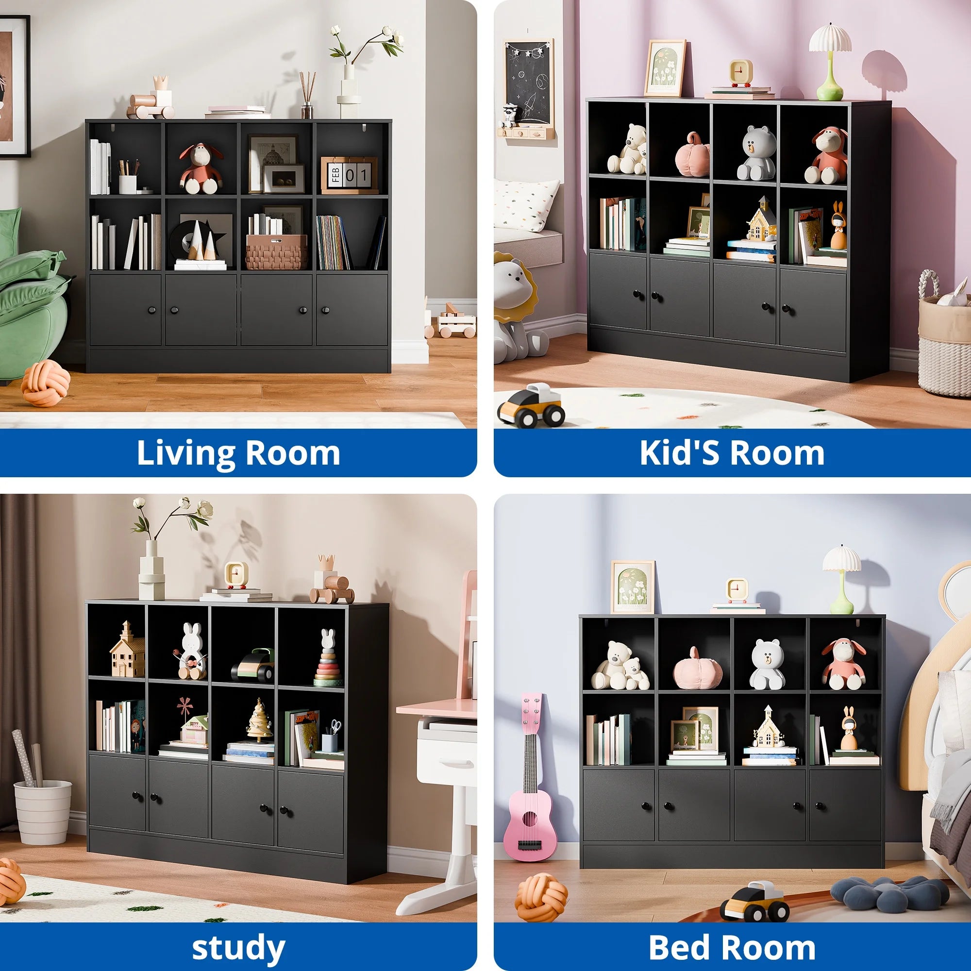 Cozy Castle 3-Tier Open Cube Bookcase with 12 Cubes and 4 Doors. Adjustable Shelves. White
