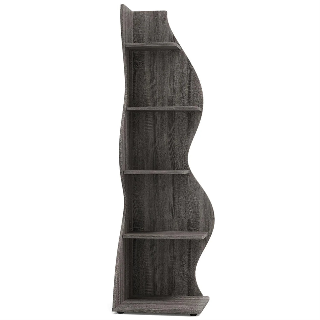 Finihen 5-Tier Corner Bookcase. Wood Bookshelf Storage Organizer. 70 Tall Display Standing Shelf Unit for Bedroom. Living Room. Green