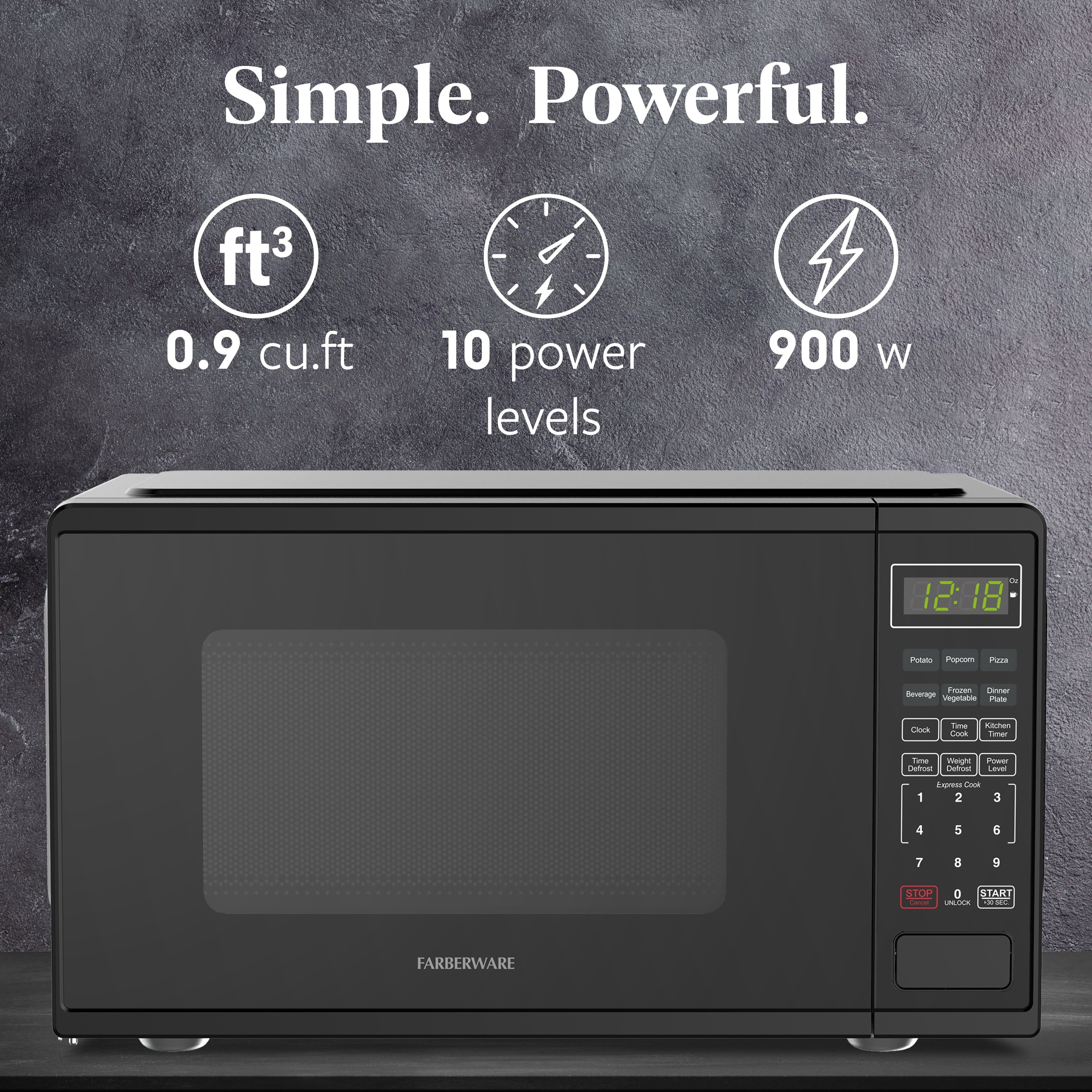 Farberware Countertop Microwave Ov 1100 Watts. 2.2 cu ft - Smart Sensor With LED Lighting and Child Lock - Perfect for Apartments and Dorms - Easy Clean Black Interior. Stainless Steel