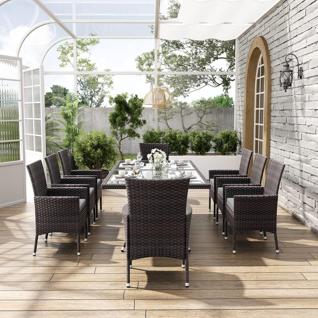 ALAULM 5 Pieces Patio Dining Set Outdoor Rattan Furniture with Square Glass Tabletop 4 Chairs with Cushions for Patio. Backyard Outdoor Kitchen Lawn & Garden Blue