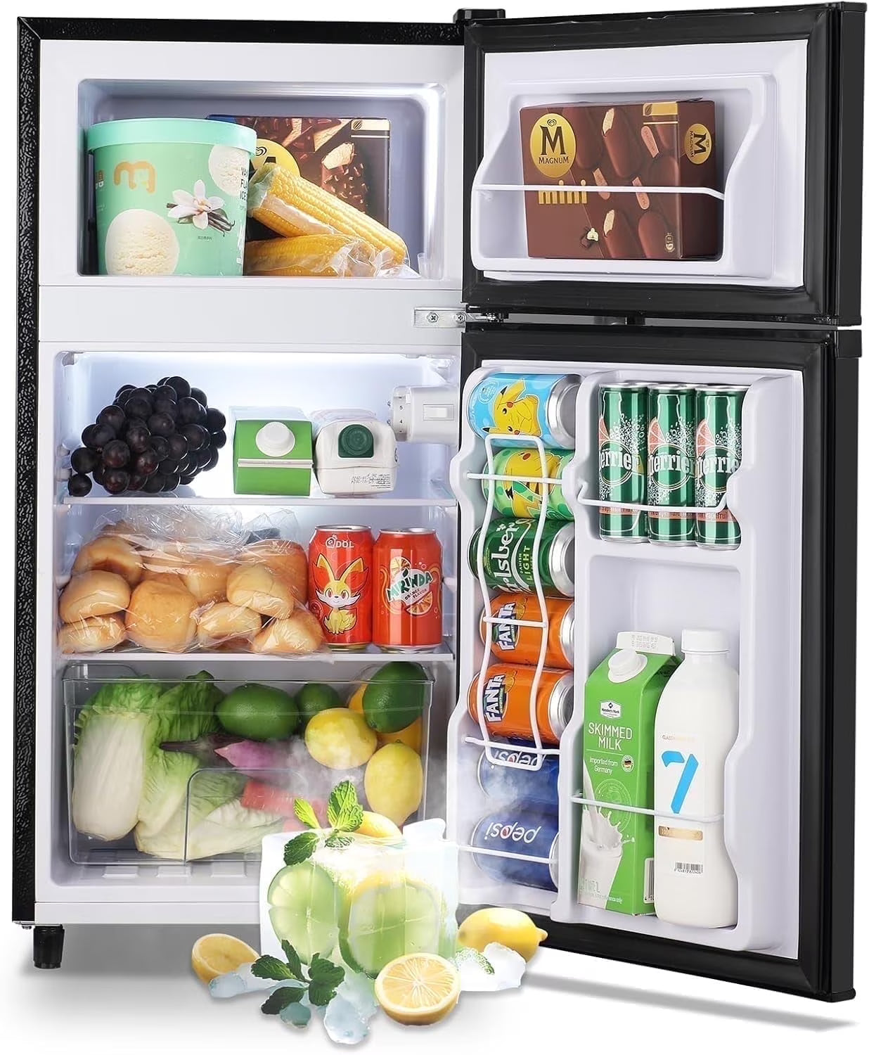 WANAI 5.0 Cu.ft Mini Refrigerator with Freezer 7 Settings Temp Adjustable Large Compact Fridge Silver