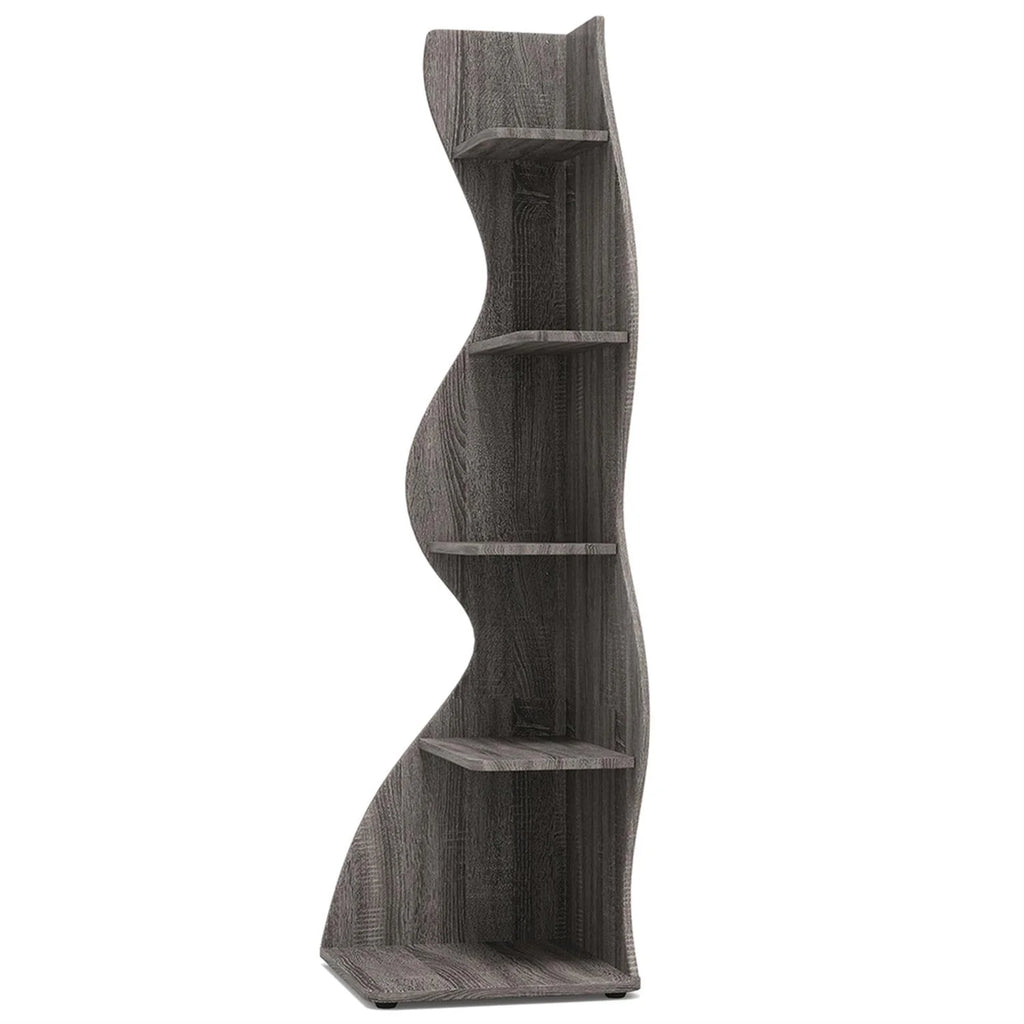 Finihen 5-Tier Corner Bookcase. Wood Bookshelf Storage Organizer. 70 Tall Display Standing Shelf Unit for Bedroom. Living Room. Green