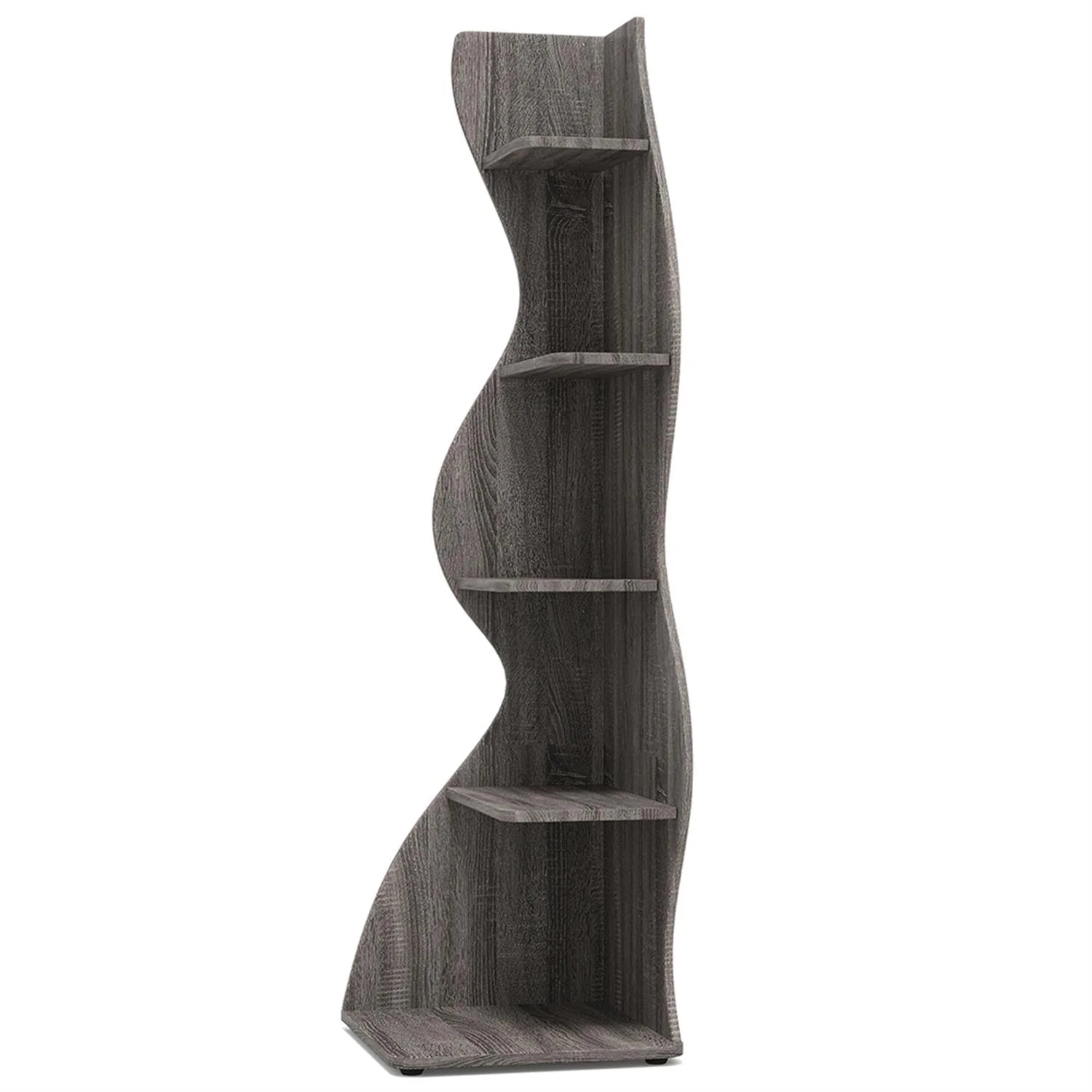 Finihen 5-Tier Corner Bookcase. Wood Bookshelf Storage Organizer. 70 Tall Display Standing Shelf Unit for Bedroom. Living Room. Green