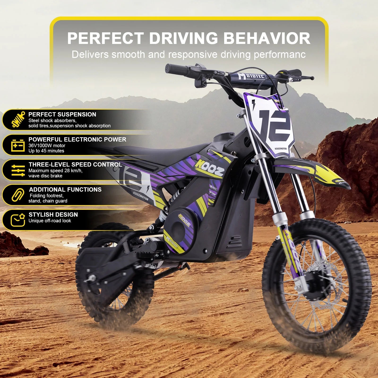 MotoTec 36v 1000w (HP112E) Electric Dirt Bike Blue