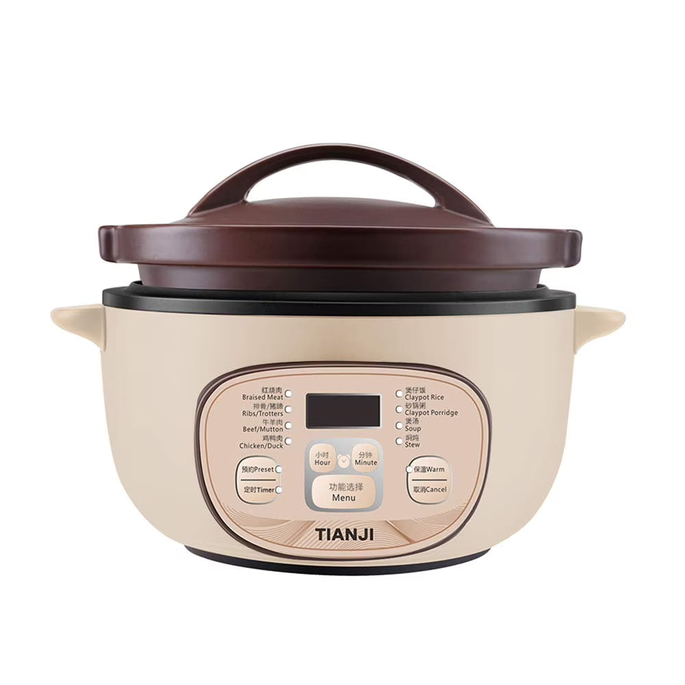 TIANJI Electric Claypot Crock Pot Stew Pot Rice Cooker Ceramic Soup Porridge Maker 3L.24h Pre-set