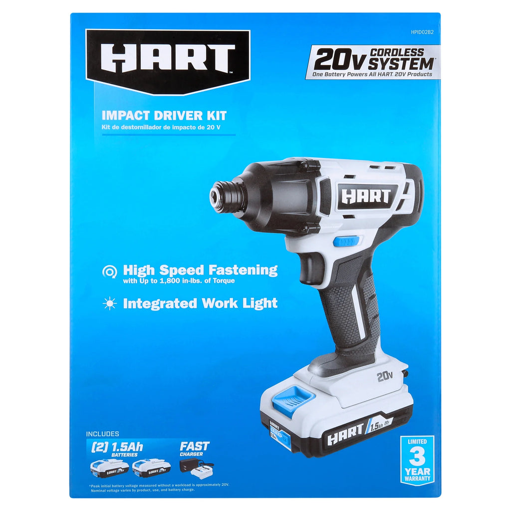 HART 20-Volt Cordless 1/4 Hex Chuck Impact Driver Kit. (2) 1.5Ah Lithium-Ion Batteries. Gen 2