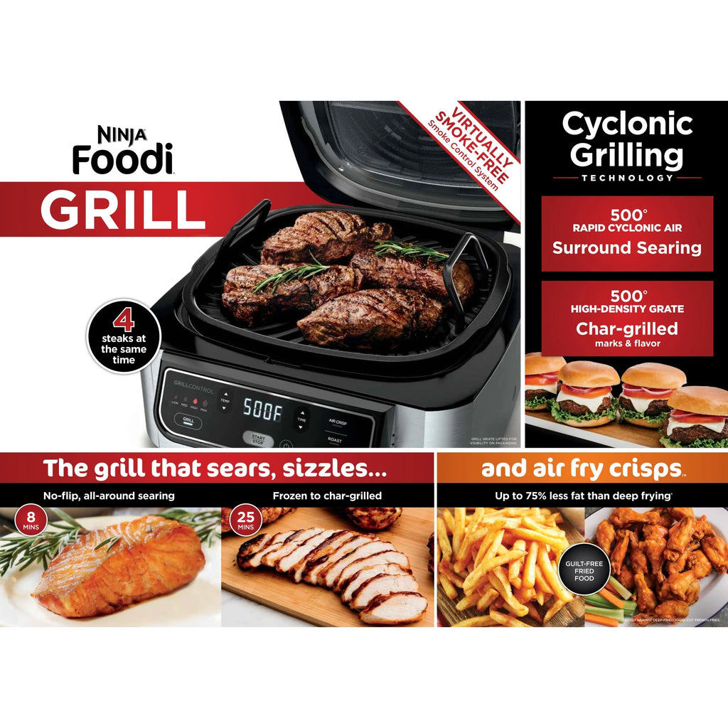 Ninja Foodi 4-in-1 Indoor Grill with 4-Qt Air Fryer. Roast. Bake. & Cyclonic Grilling Technology. Black/Stainless