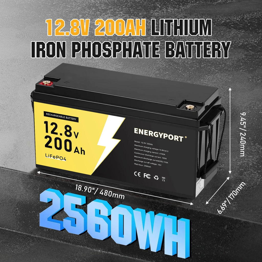 2pack 12V 200Ah LiFePO4 Battery. Built-in 200A BMS. Rechargeable Deep Cycles DIY Battery. 2560Wh Lithium Battery for Off-Grid and Home Solar System. Marine. Trailer. RV