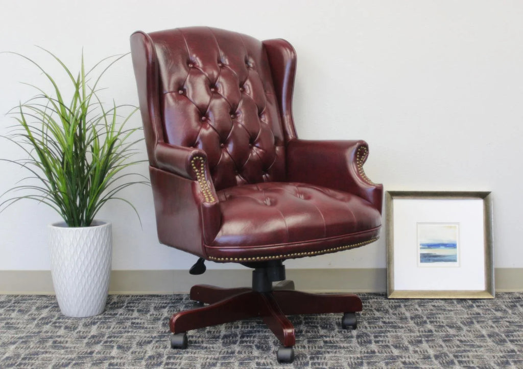 Boss Office Products Traditional High Back Faux Leather Tufted Executive Chair. Oxblood