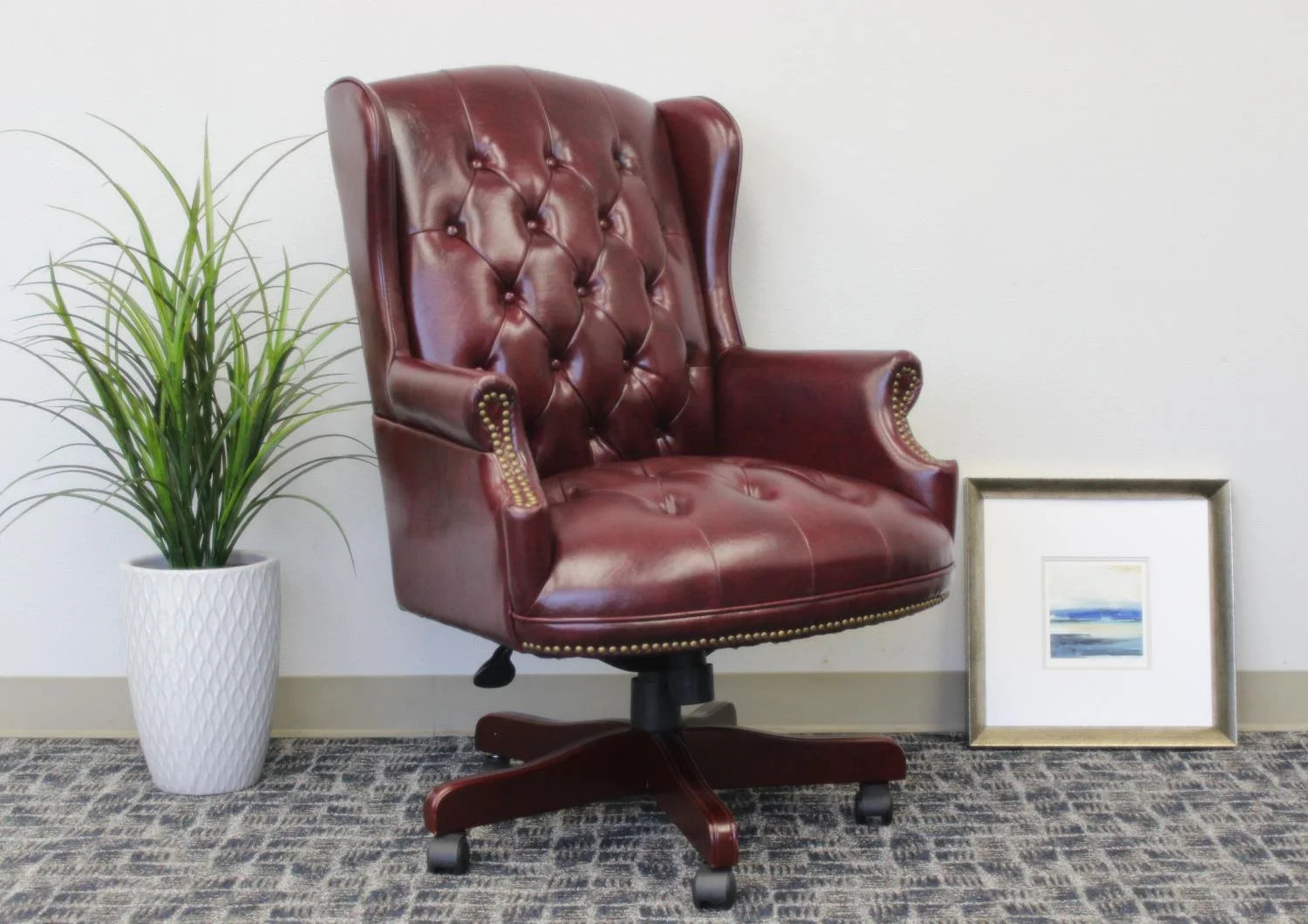 Boss Office Products Traditional High Back Faux Leather Tufted Executive Chair. Oxblood