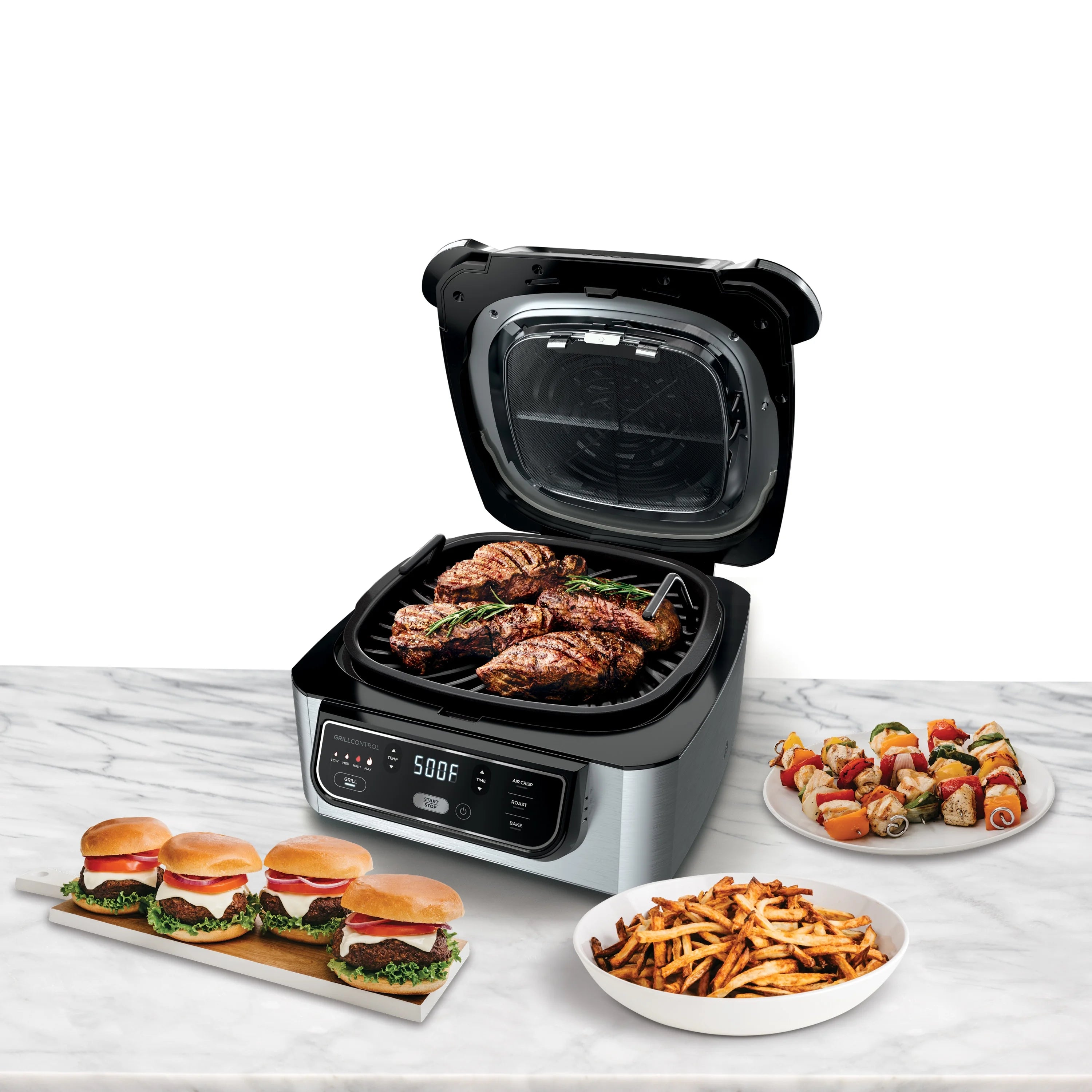 Ninja Foodi 4-in-1 Indoor Grill with 4-Qt Air Fryer. Roast. Bake. & Cyclonic Grilling Technology. Black/Stainless