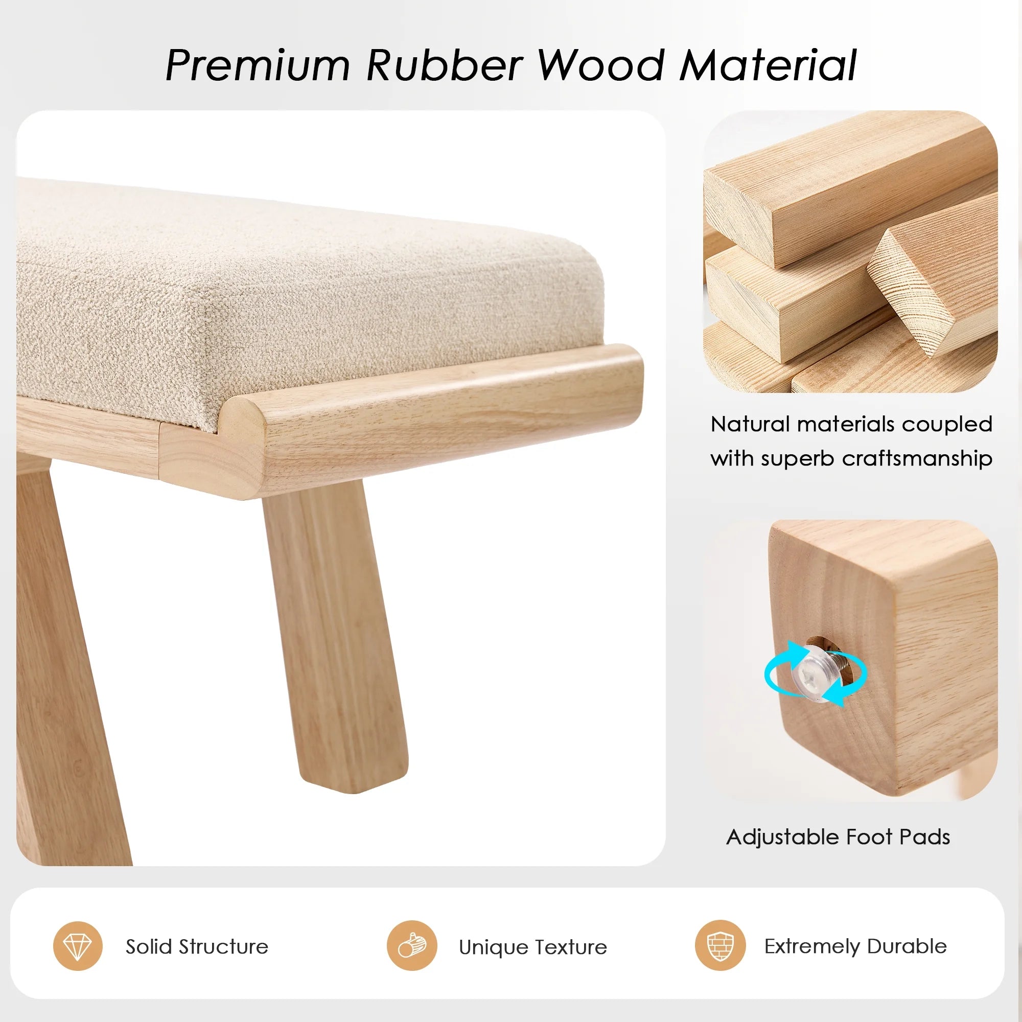 Zesthouse 47.4 Linen Upholstered Bench. Entryway Bench with Solid Wood Legs. Modern Ottoman Bench for Living Bedroom Room. Beige