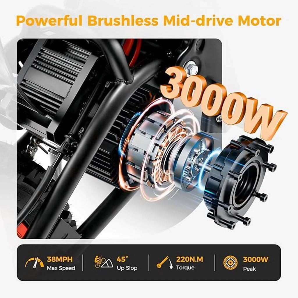 GT73 PRO 338 NM Electric Dirt Bike for Adults.3000W(Peak)Dual Motor 50Mph Max Speed.60V 50MPH 36.4AH Dual Battery Ebike.85 Miles Range. 25 Motorcycle Tires. All-Terrain for Mountain. Snow. UL2849
