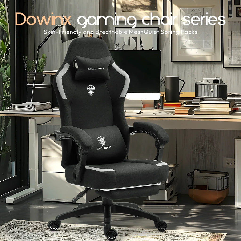 GOOSEA Fabric Gaming Chair with Pocket Spring Cushion. Breathable Computer Chair with Massage Lumbar Support and Footrest. High Back Office Chair for Adults. 300lbs. Grey