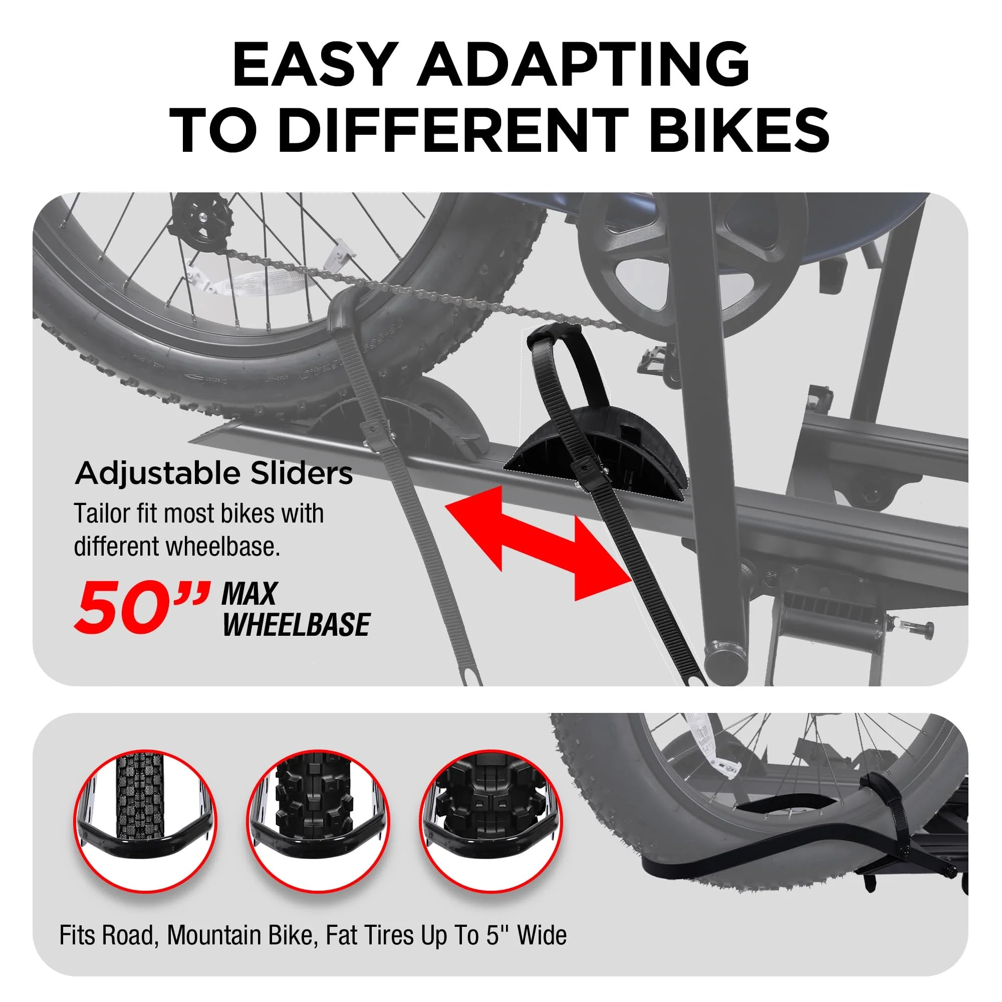 Young Electric Ebike Rack. 200lb Capacity. Alloy Steel Hitch Mount. Fits 5-Inch Fat Tire Bikes. 2-Inch Receiver