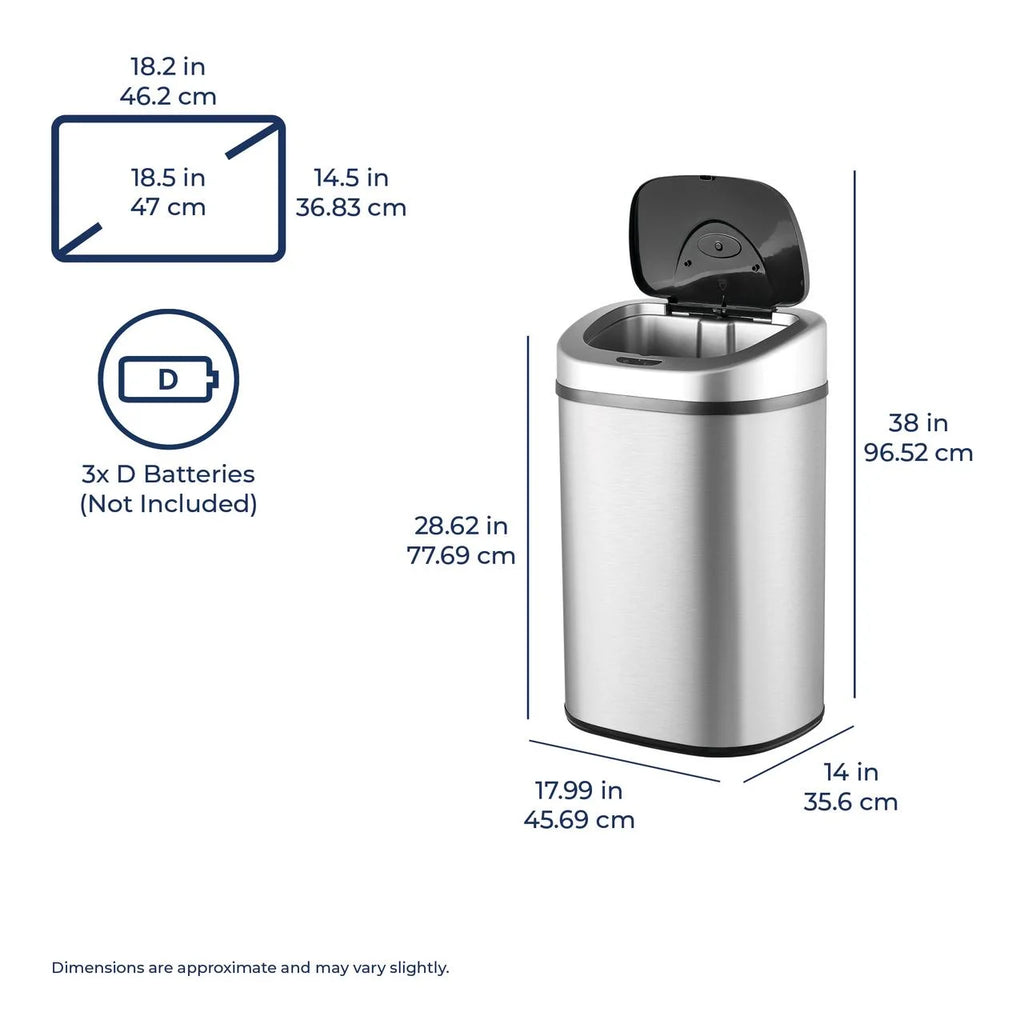 Nine Stars Automatic Trash Can. 21 Gallon Stainless Steel. Motion Sensor Hands Free Soft Close Lid Garbage Bin. Silver