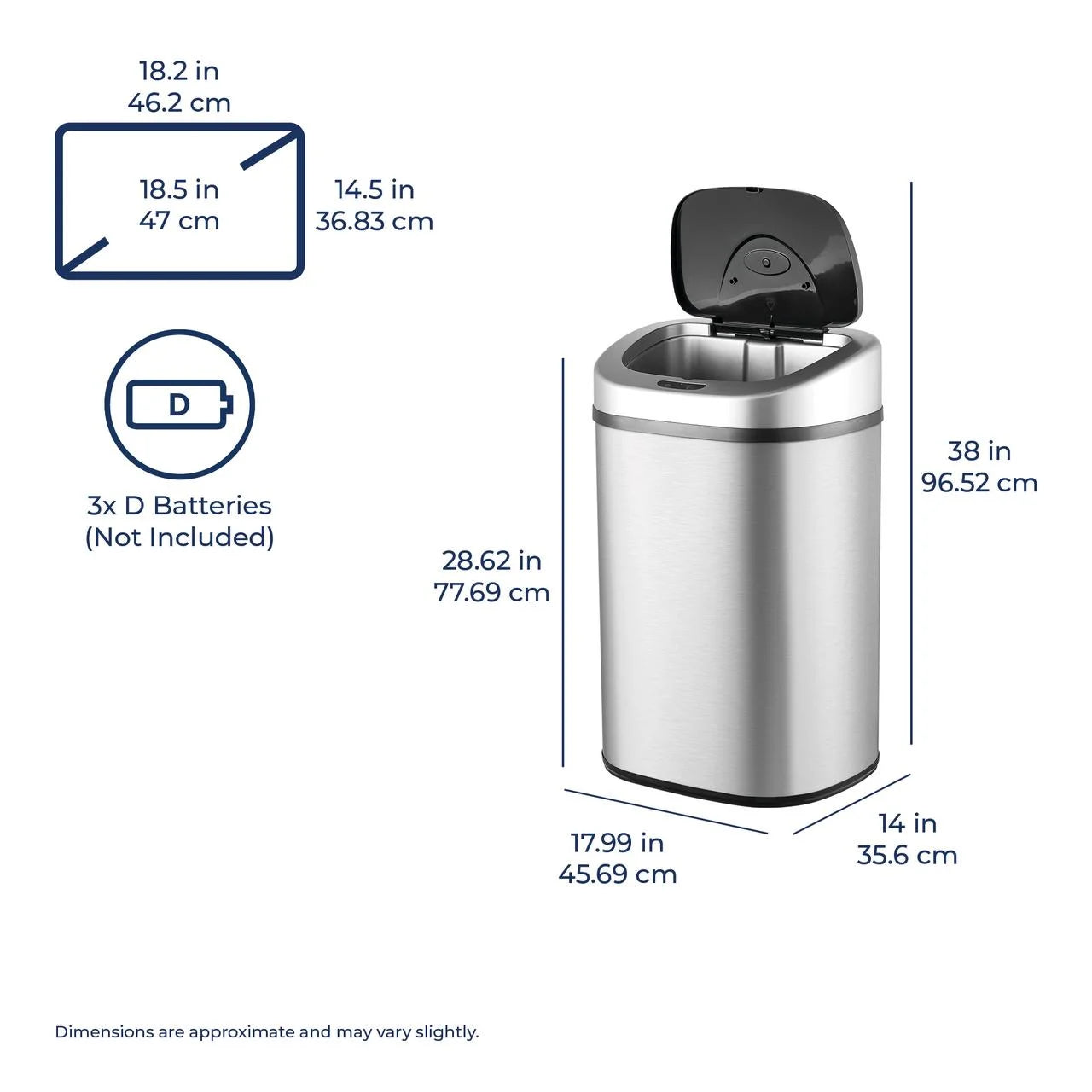 Nine Stars Automatic Trash Can. 21 Gallon Stainless Steel. Motion Sensor Hands Free Soft Close Lid Garbage Bin. Silver