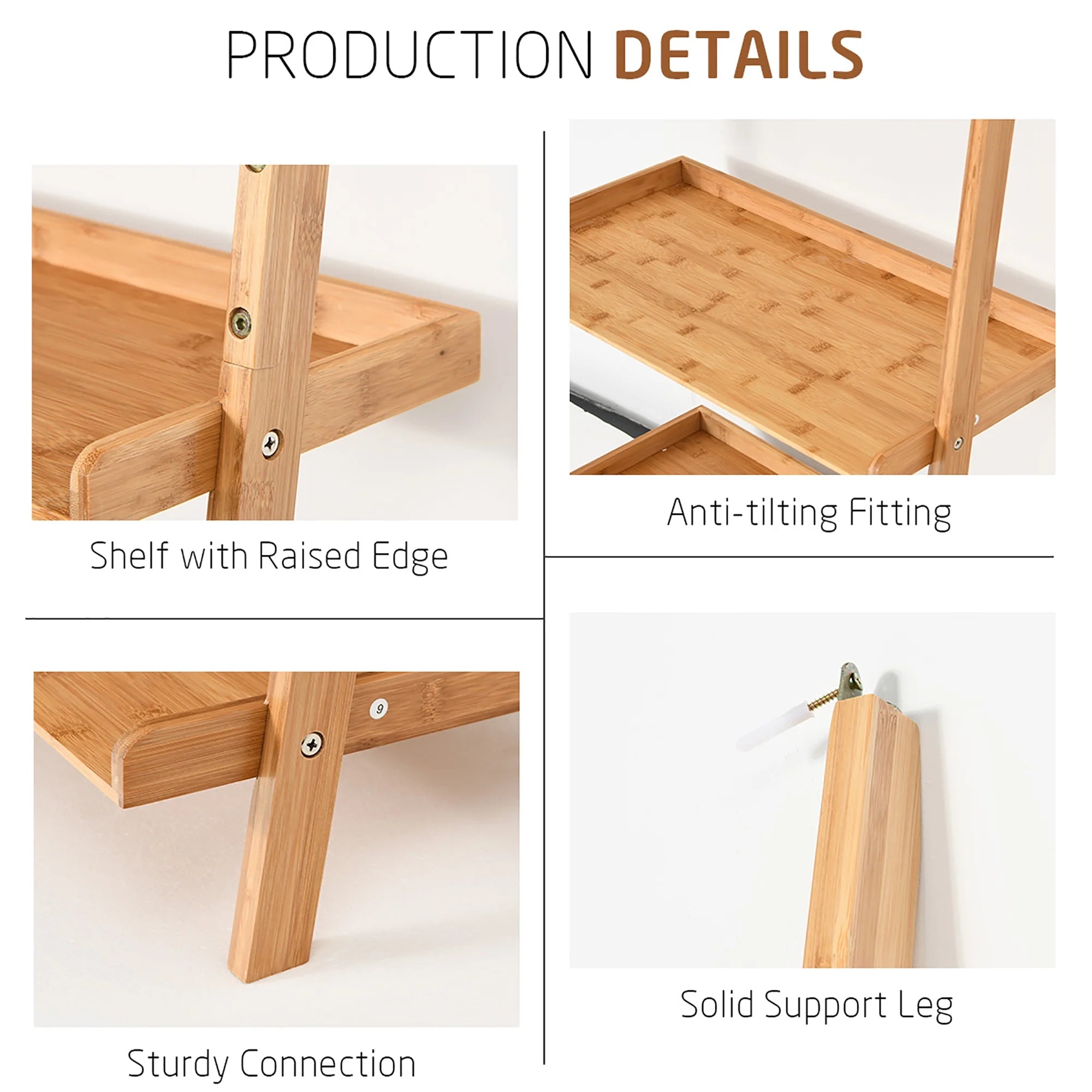 Costway 5-Tier Ladder Shelf Bamboo Bookshelf Wall-Leaning Storage Display Plant Stand