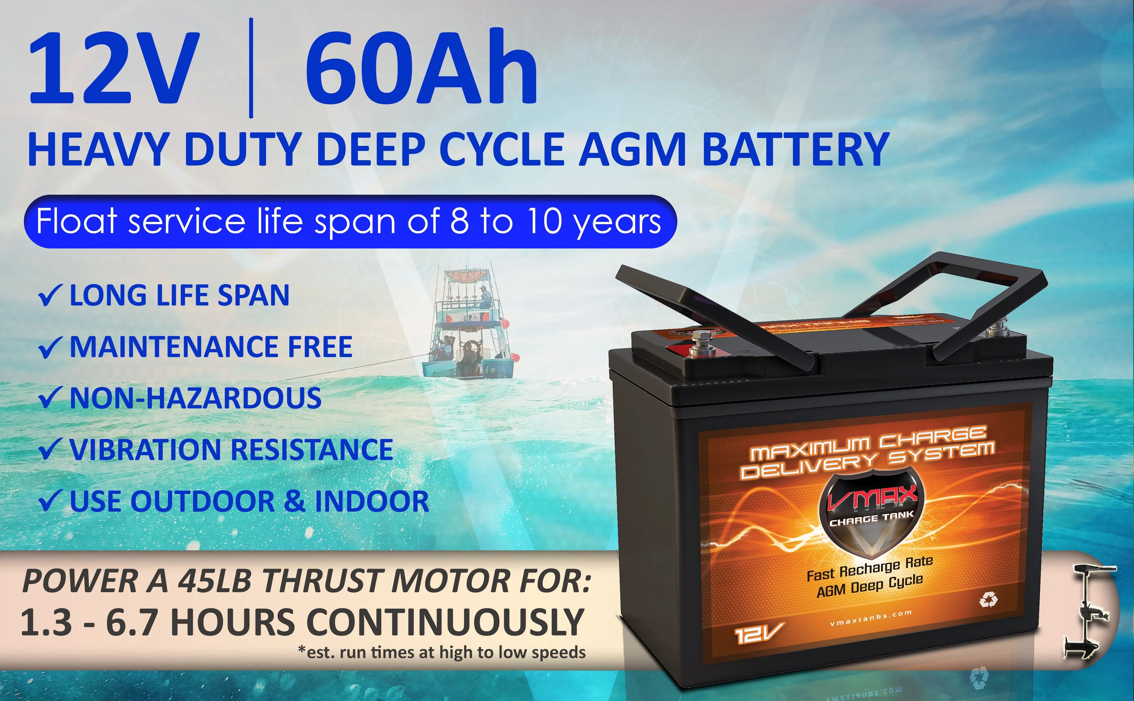 vmax mr96-60 12v 60ah agm deep cycle marine battery for motorguide bulldog 40 freshwater tm foot control 12v. 40lb trolling motor