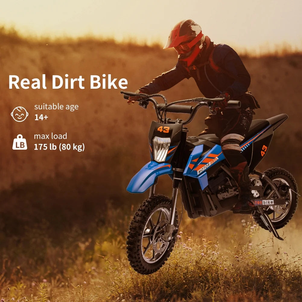 COZONY 36V Kids Electric Dirt Bike.15.5MPH Kids Electric Motorcycle W/ 350W Brushless Motor��LED lights. Air-Filled Tires. Leather Seat.Disc Brake.Max Load 175 Lbs.for Kids Ages 14+ Teenagers. Black