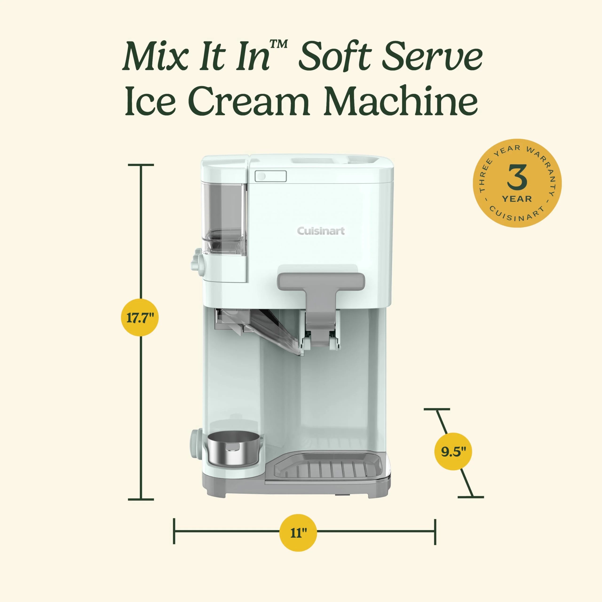Cuisinart Soft Serve Ice Cream Machine- Mix It In Ice Cream Maker. Mint Green