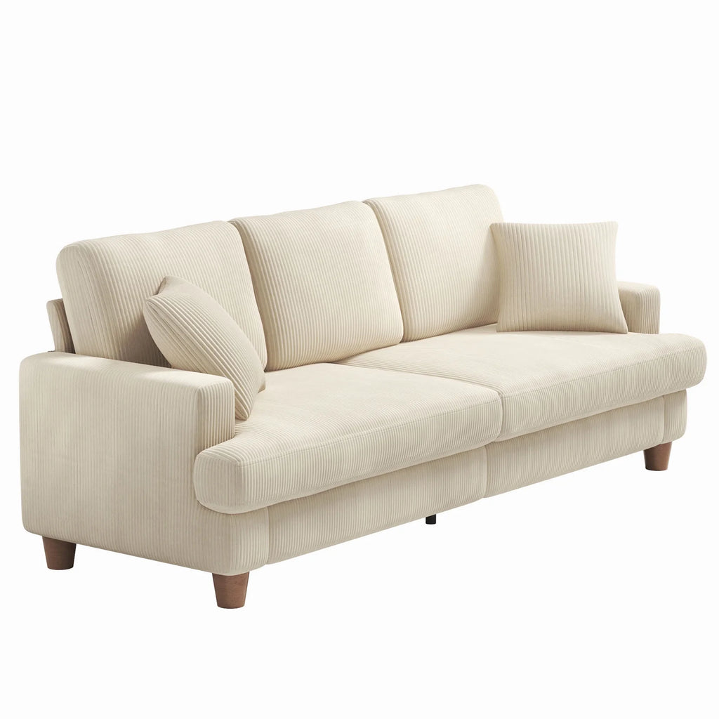 87 Corduroy Sofa.3 Seater Sofa with Extra Deep Seats.Neche Comfy Upholstered Couch for Living Room.2 Pillows.Green