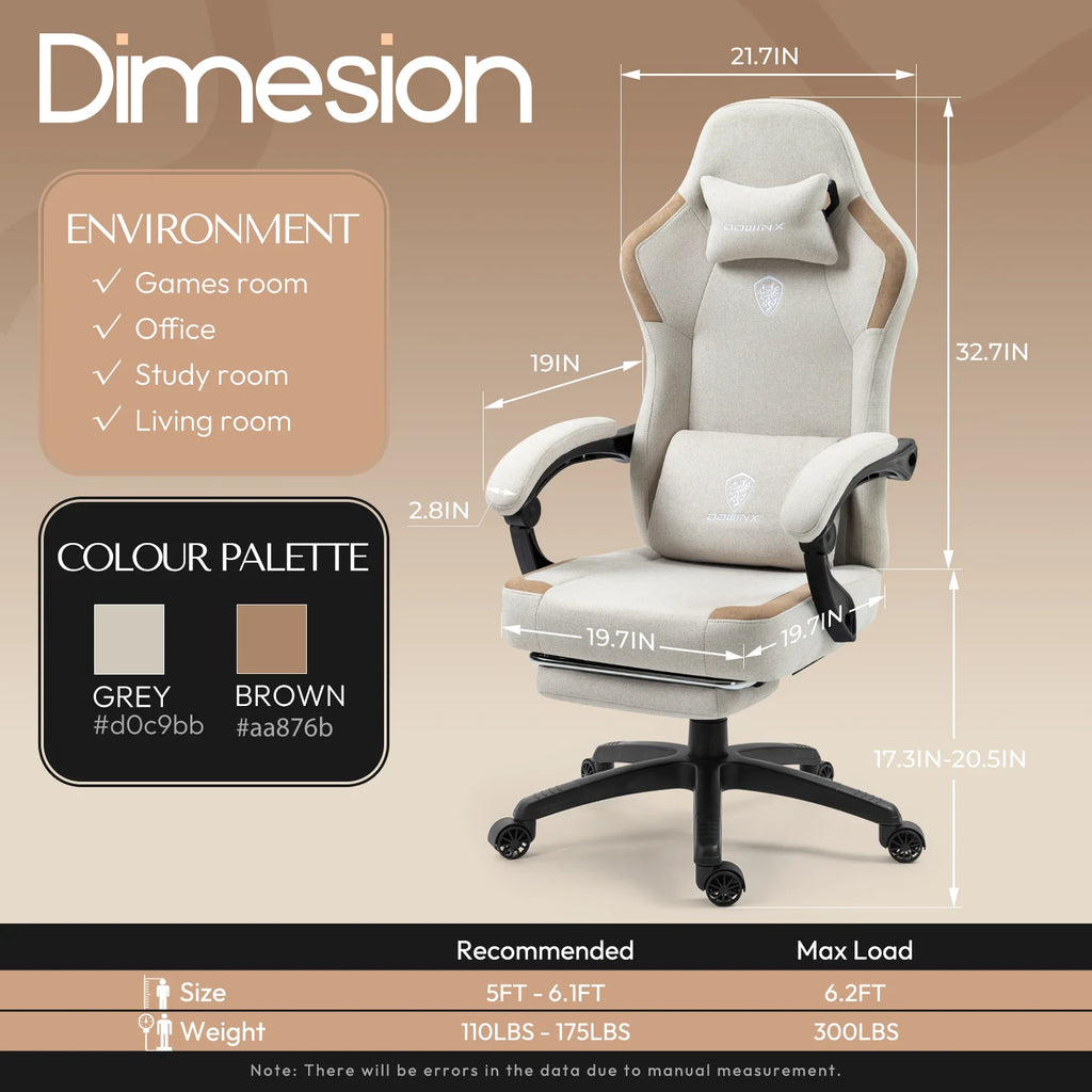 GOOSEA Fabric Gaming Chair with Pocket Spring Cushion. Breathable Computer Chair with Massage Lumbar Support and Footrest. High Back Office Chair for Adults. 300lbs. Grey