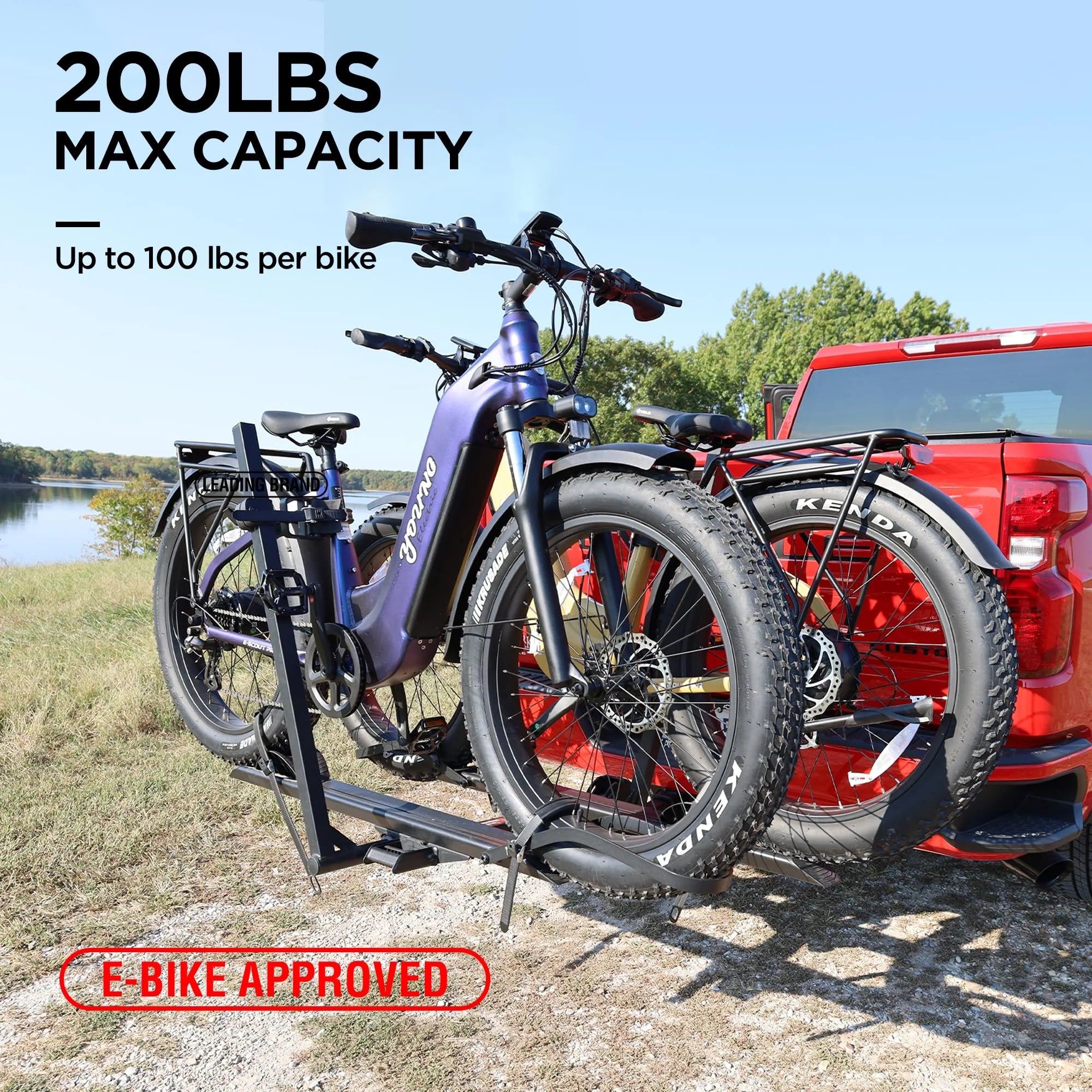 Young Electric Ebike Rack. 200lb Capacity. Alloy Steel Hitch Mount. Fits 5-Inch Fat Tire Bikes. 2-Inch Receiver
