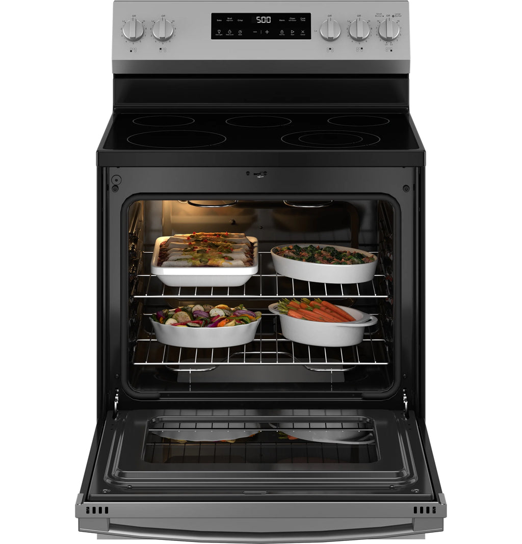 GE? 30 5.0 Cu. ft. 240 Volts Free-Standing Electric Range with Crisp Mode in Stainless Steel