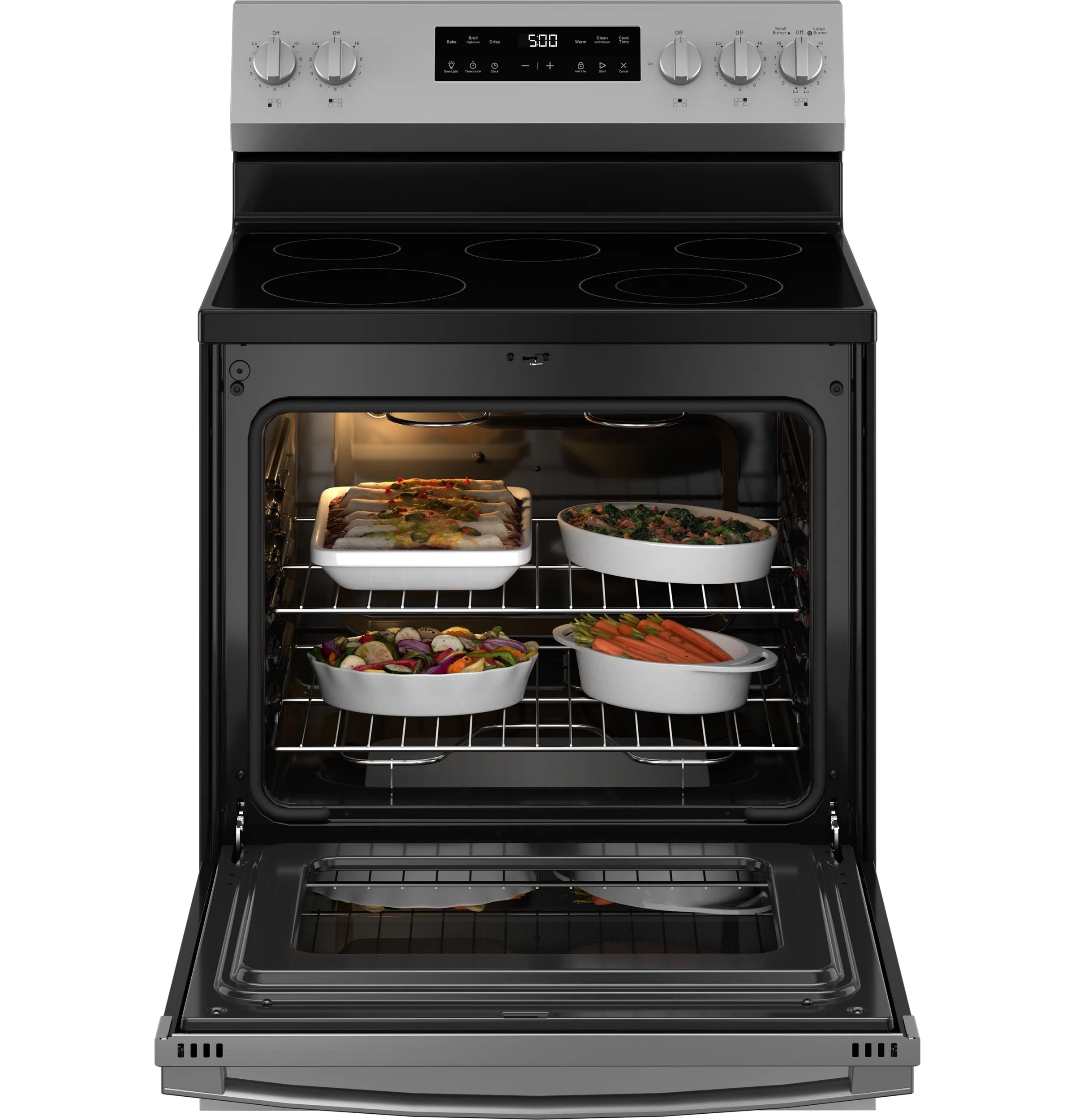GE? 30 5.0 Cu. ft. 240 Volts Free-Standing Electric Range with Crisp Mode in Stainless Steel