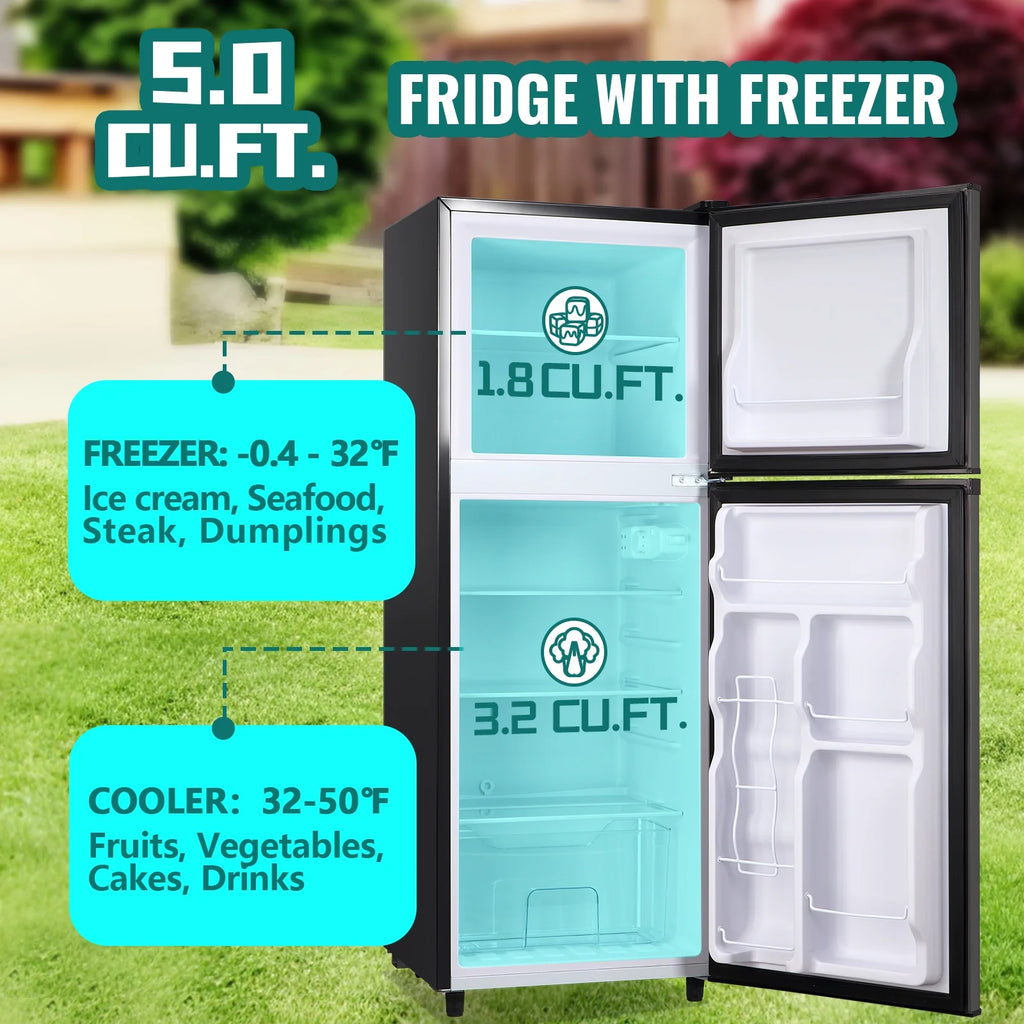 JIEJIA 5.0 Cu.Ft Apartment Size Refrigerators with Separate Freezer. 2 Door Refrigerator. Small Fridge with Freezer. Gray