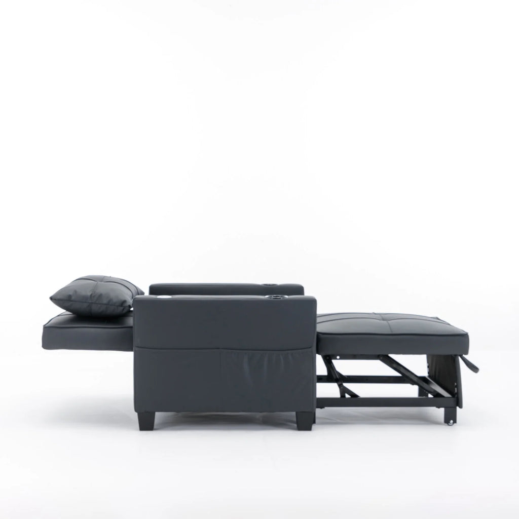 Convertible Futon Sofa Bed. 3-in-1 Multi-Functional Sleeper Chair Bed with USB Ports. Adjustable Backrest Recliner.for Living Room Bedroom Small Space. Tech Cloth. Dark Grey