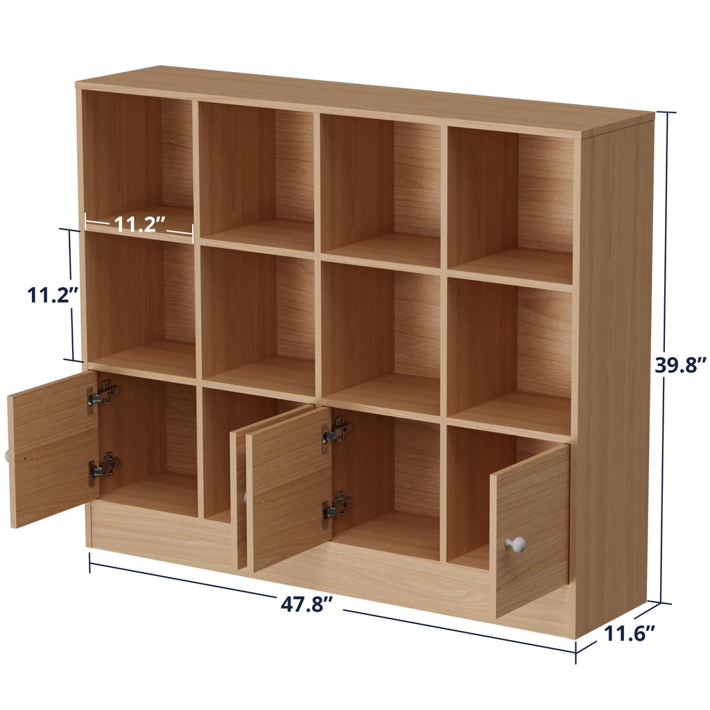 Cozy Castle 3-Tier Open Cube Bookcase with 12 Cubes and 4 Doors. Adjustable Shelves. White