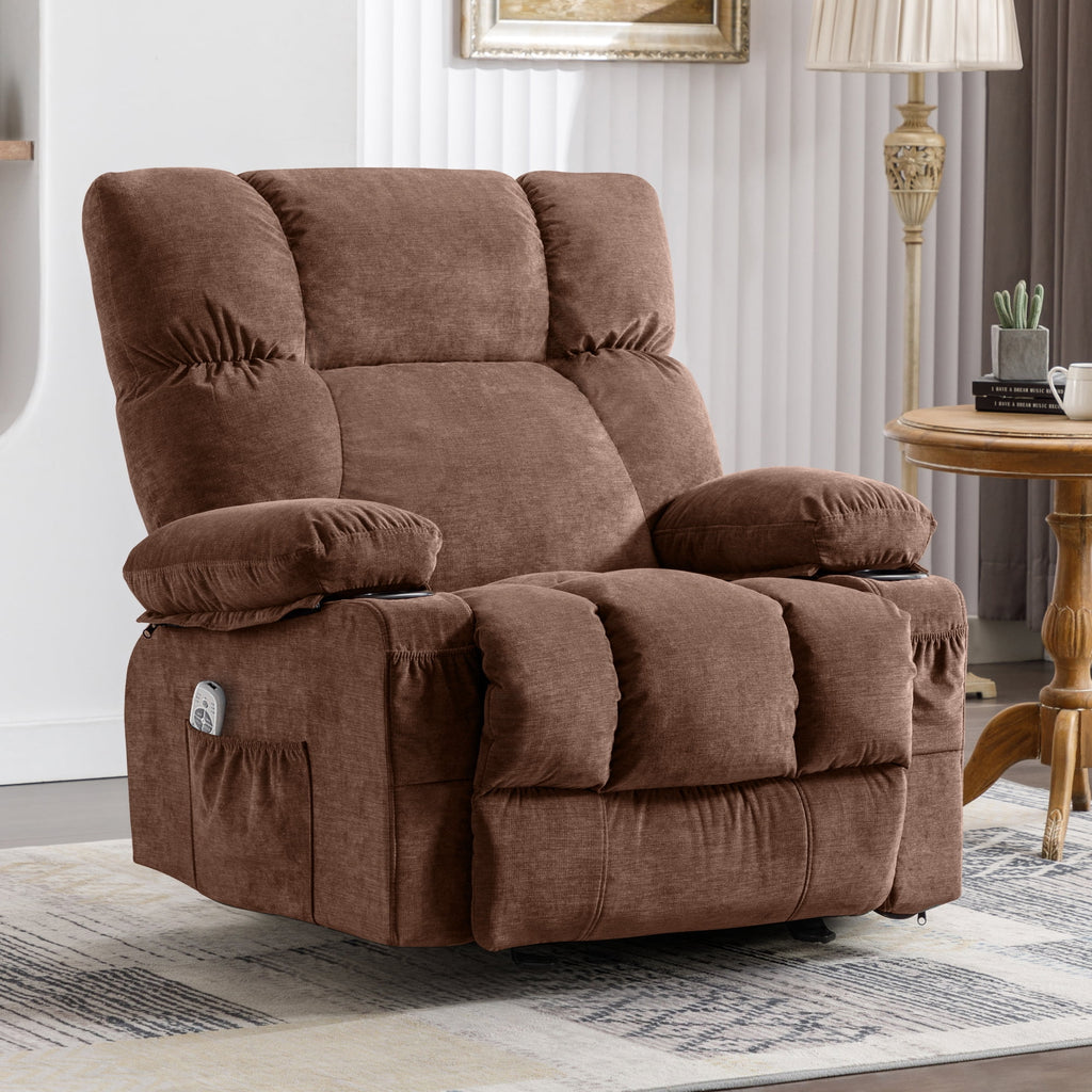JONPONY Manual Recliner Chair with Heat Therapy and Massage Function. Heavy Duty Reclining Mechanism Massage Chair. Elderly Single Rocker Sofa with Cup Holders for Bedroom Home Theater.Grey