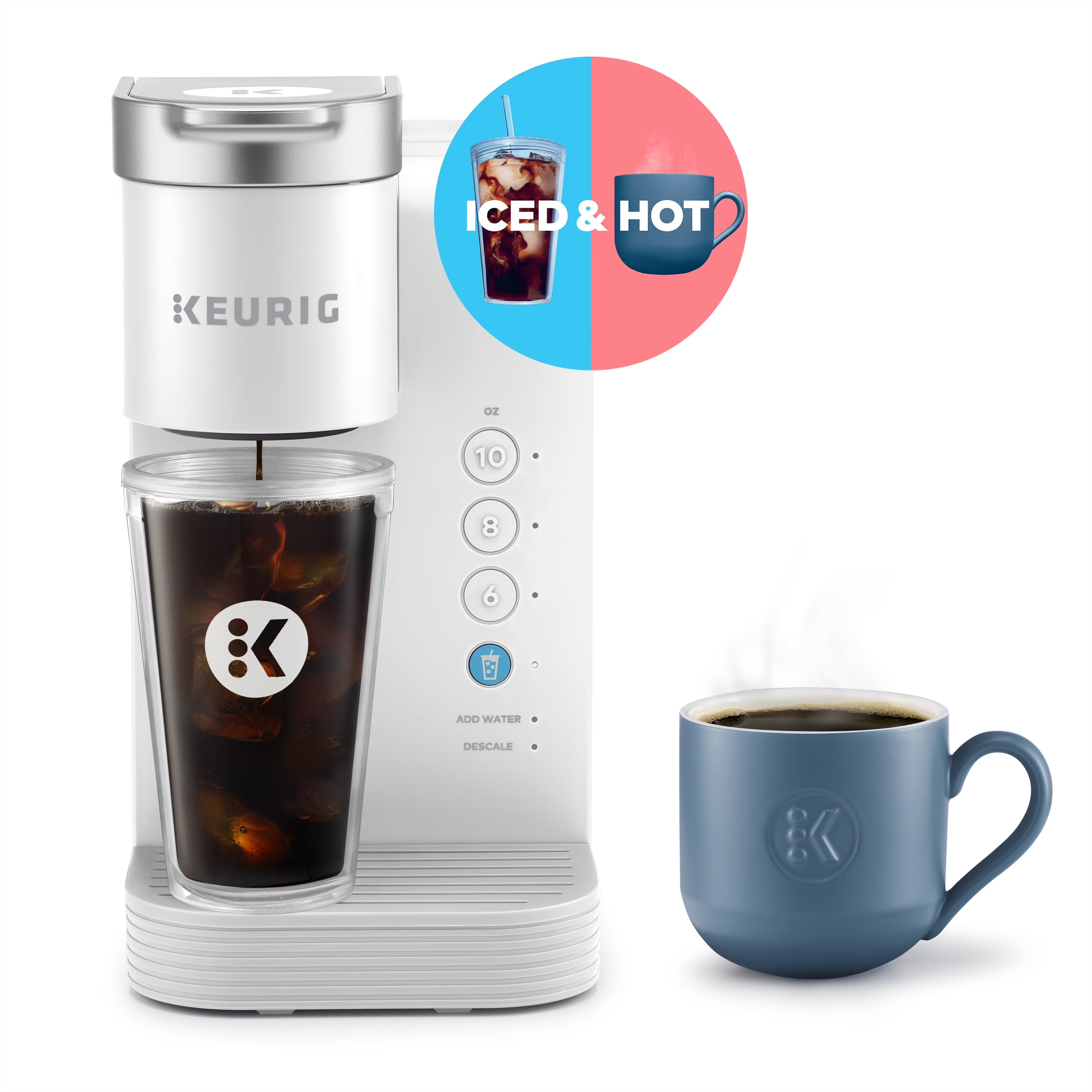 Keurig K-Iced Essentials Iced and Hot Single-Serve K-Cup Pod Coffee Maker. White