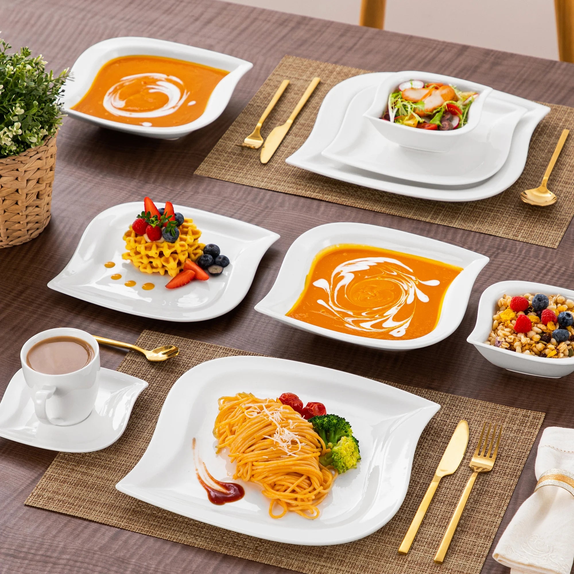 vancasso 36 pcs Dinnerware Sets. Plates and Bowls Set for 6. Porcelain Dinner Set. Marble Gray