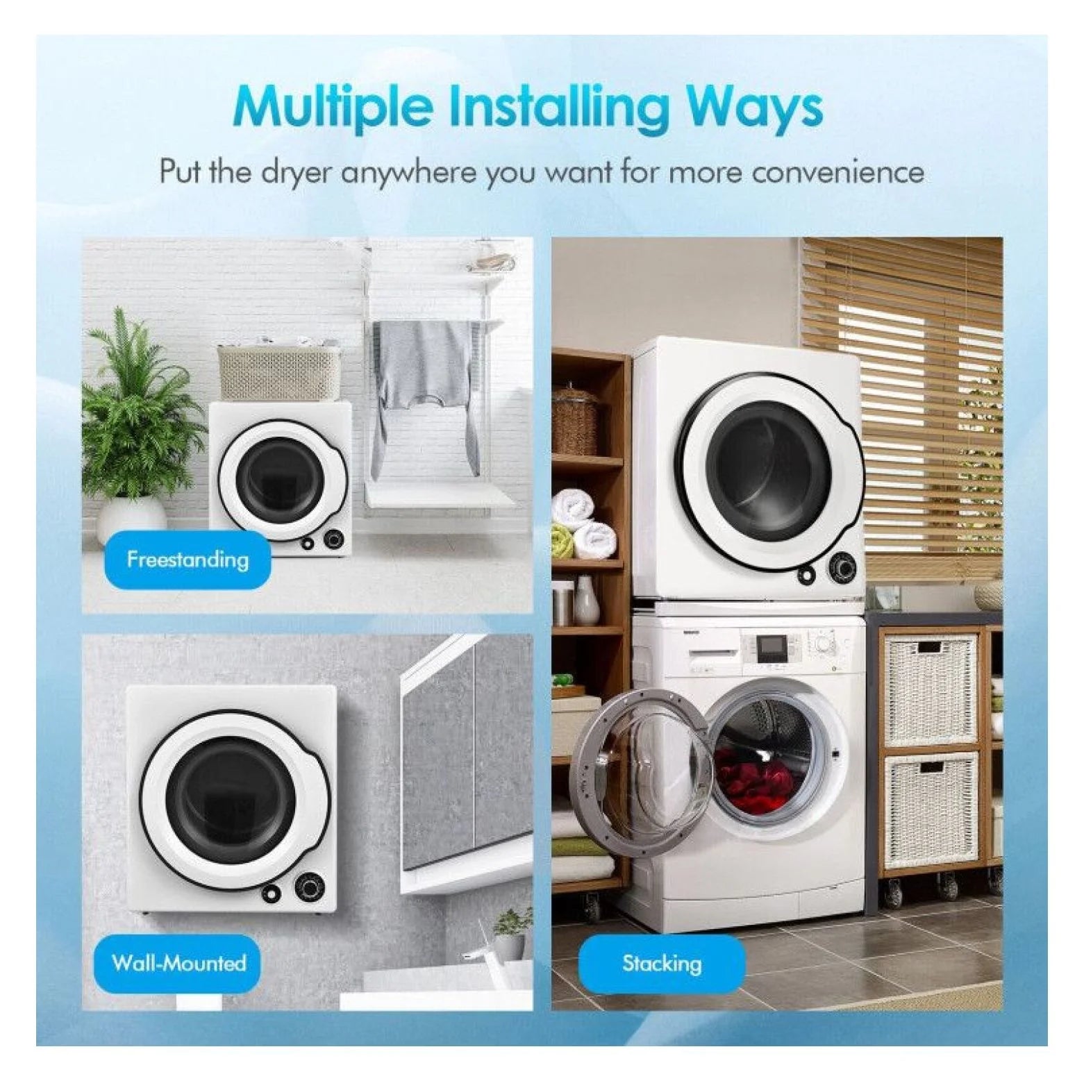 Electric Laundry Dryer. 13.2lbs Compact Tumble Dryer with Stainless Steel Tub. 4 Drying Modes. 2 Heat Settings. ETL Certified - for Apartments. Dorms. RVs