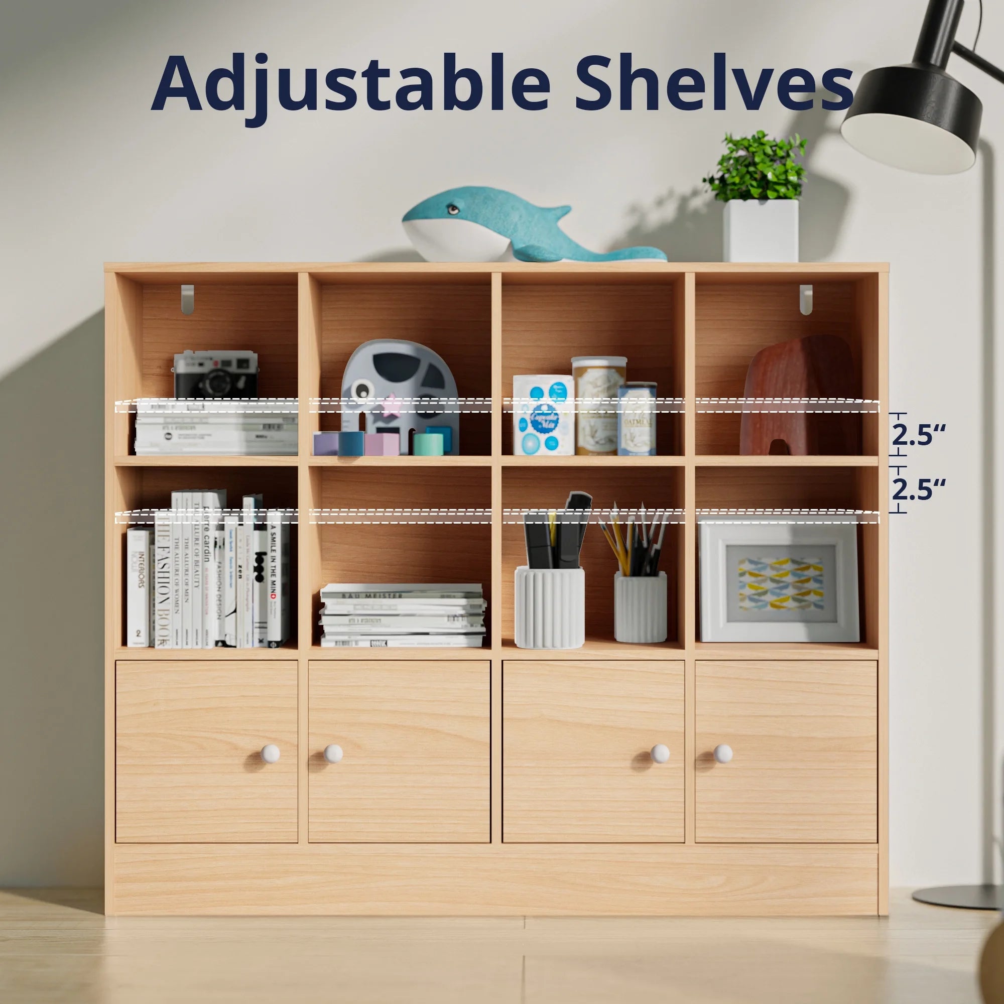Cozy Castle 3-Tier Open Cube Bookcase with 12 Cubes and 4 Doors. Adjustable Shelves. White
