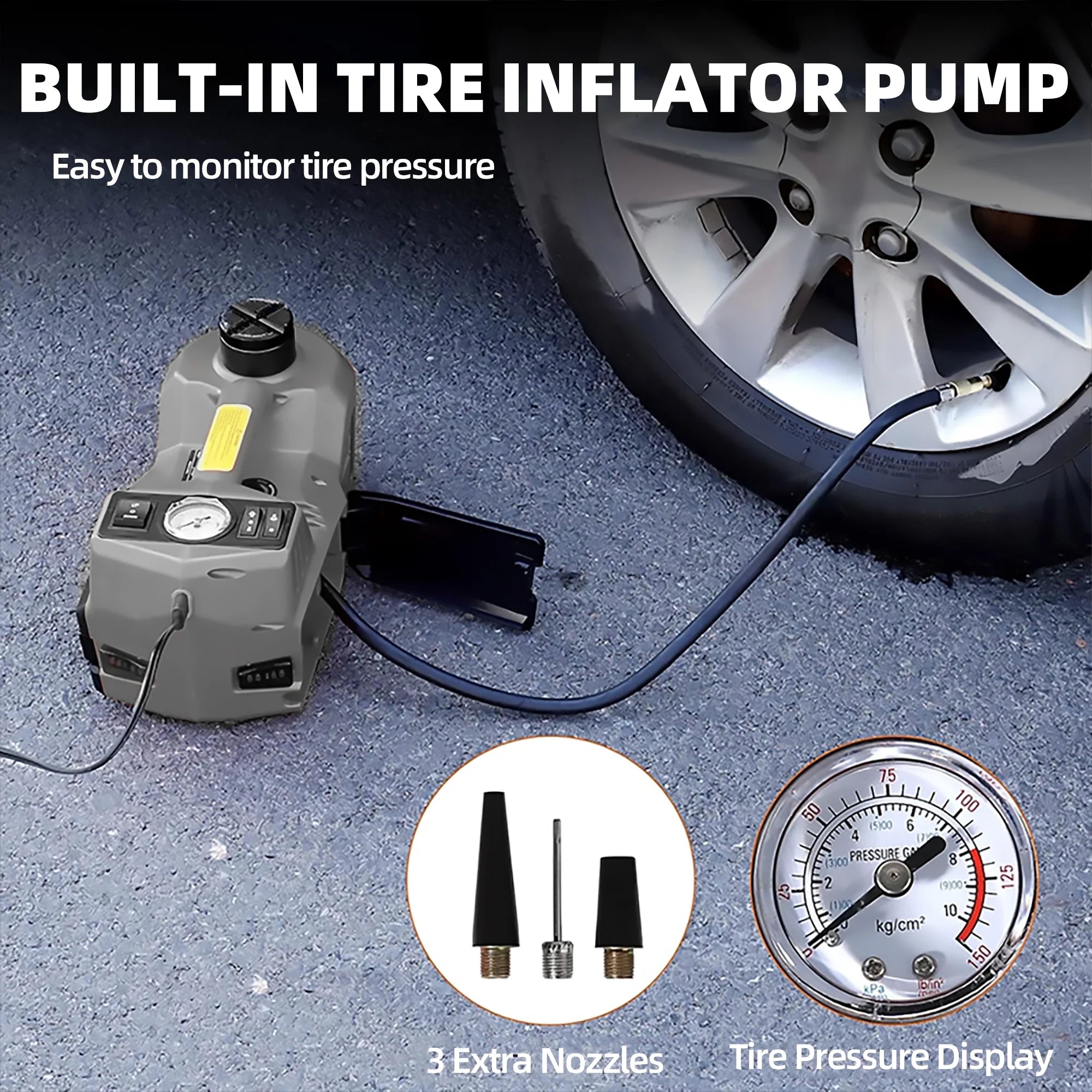 SZTAA Electric Car Jack Lift with Air Compressor and Emergency Hammer 5 Ton/11023 lbs Hydraulic Jack for SUV Sedan Truck Change Tires Garage Repair