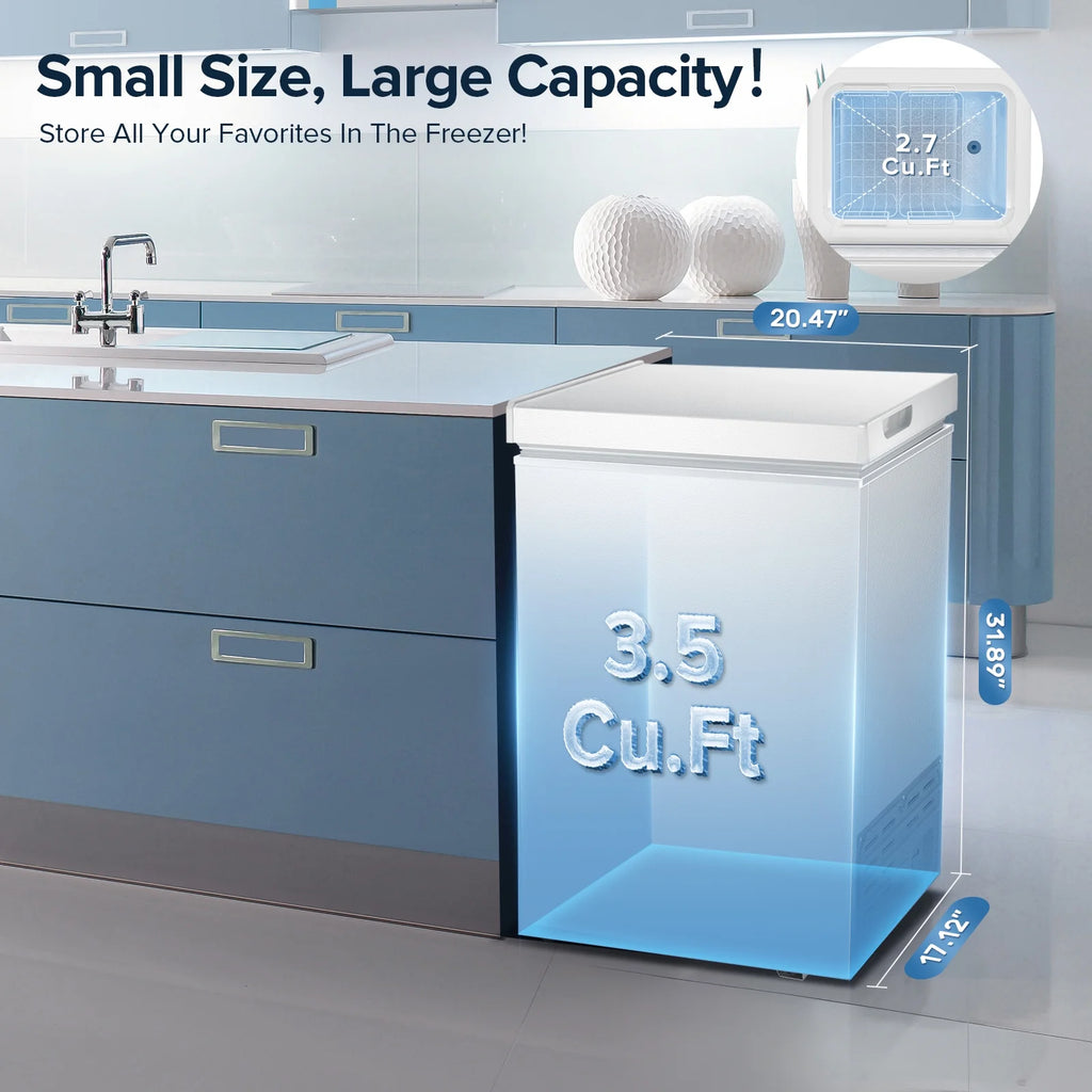 Auseo 8.7 cu. ft. Chest Deep Freezer with Adjustable Temperature. Free Standing Top Open Door Compact Freezer with 3 Removable Basket for Kitchen. Home. Bar. Garage. Office