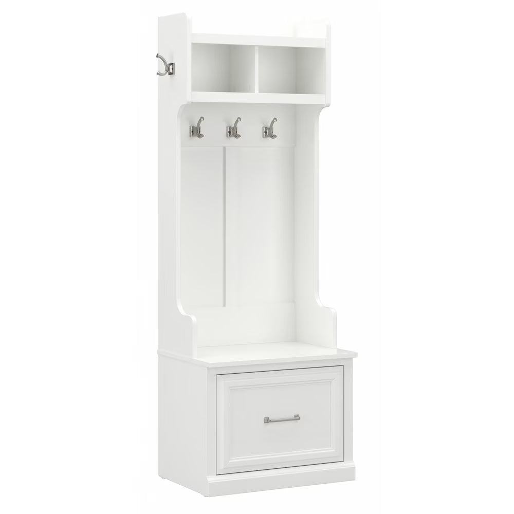 Woodland 24W Hall Tree & Shoe Bench w/ Drawer in White Ash - Engineered Wood