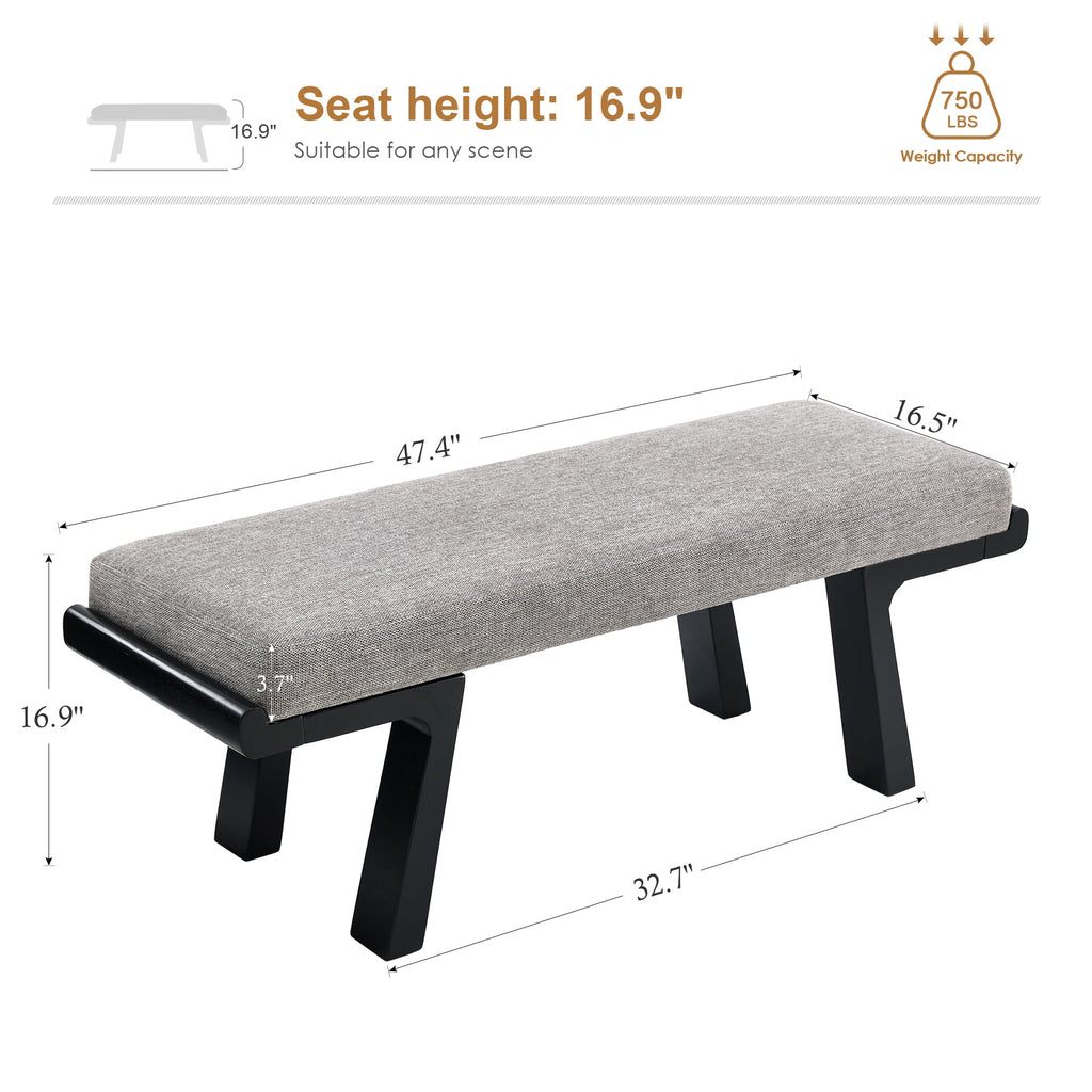 Zesthouse 47.4 Linen Upholstered Bench. Entryway Bench with Solid Wood Legs. Modern Ottoman Bench for Living Bedroom Room. Beige