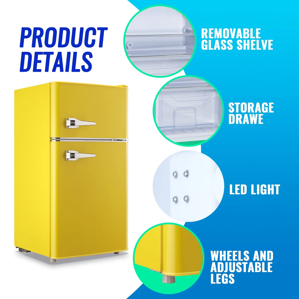 Tacool 3.5 Cu.ft Retro Mini Fridge with Freezer. 2 Door Small Refrigerator with 7 Adjustable Thermostat for Home. Blue