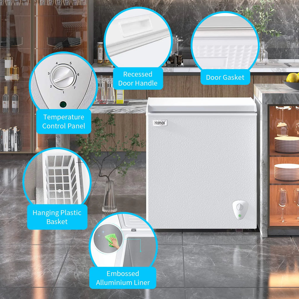 WANAI Chest Freezer 3.5 Cu Ft.Small Chest Freezer.Upright Single Door Refrigerator.White