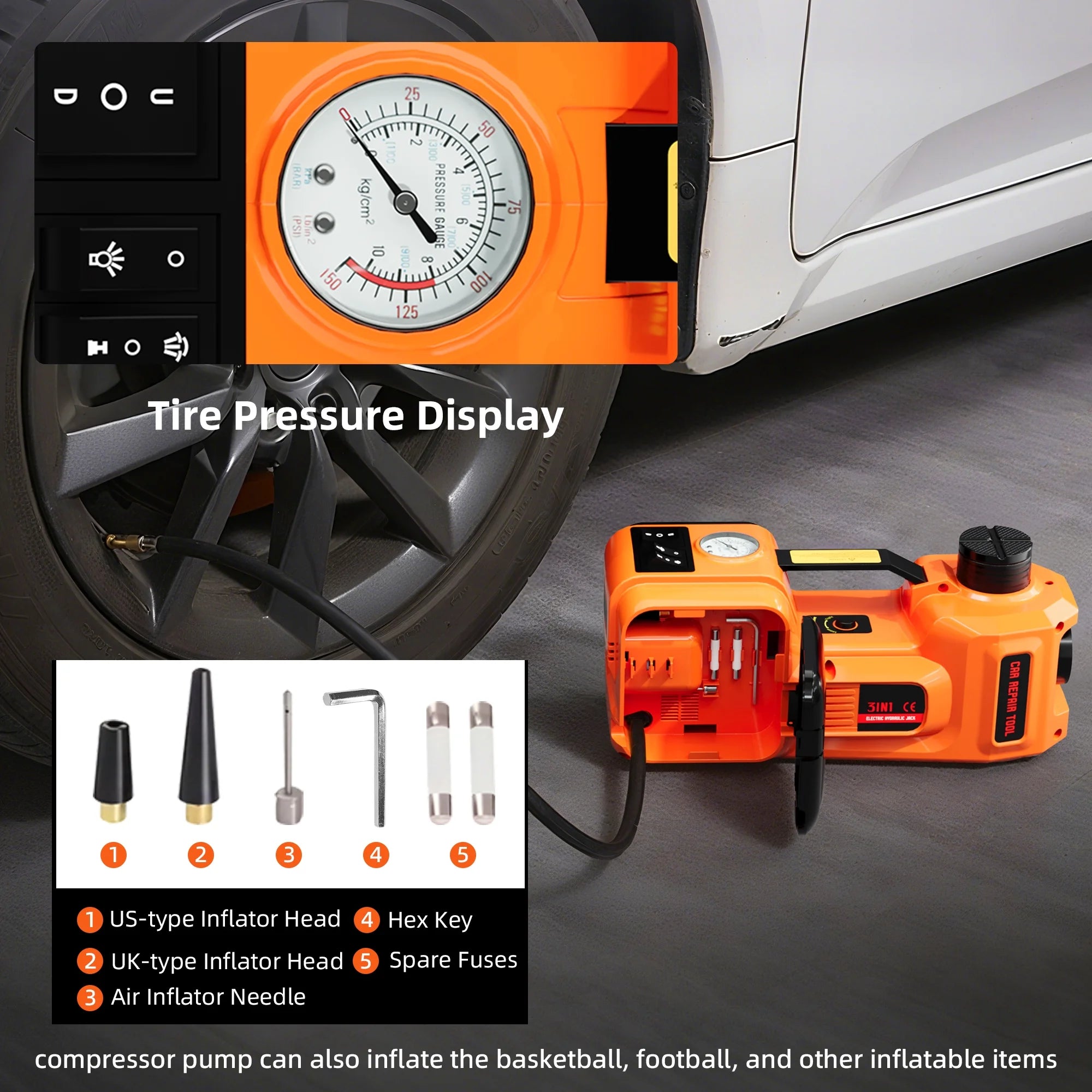 SZTAA Electric Car Jack Lift with Air Compressor and Emergency Hammer 5 Ton/11023 lbs Hydraulic Jack for SUV Sedan Truck Change Tires Garage Repair